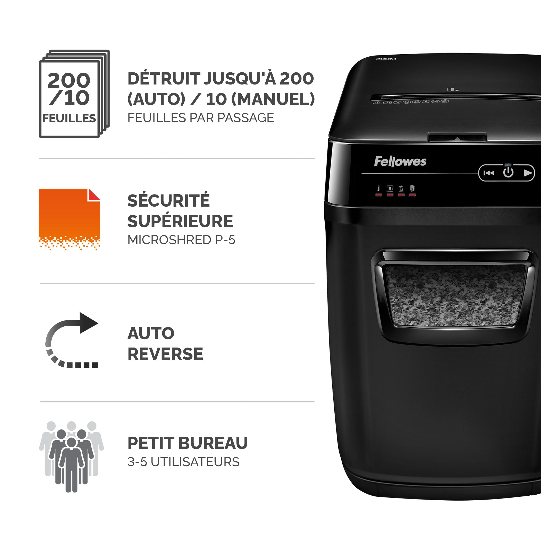 FELLOWES DESTRUCTEUR DE DOCUMENTS AUTOMAX 200M MICRO-CONFETTIS - 230V EU