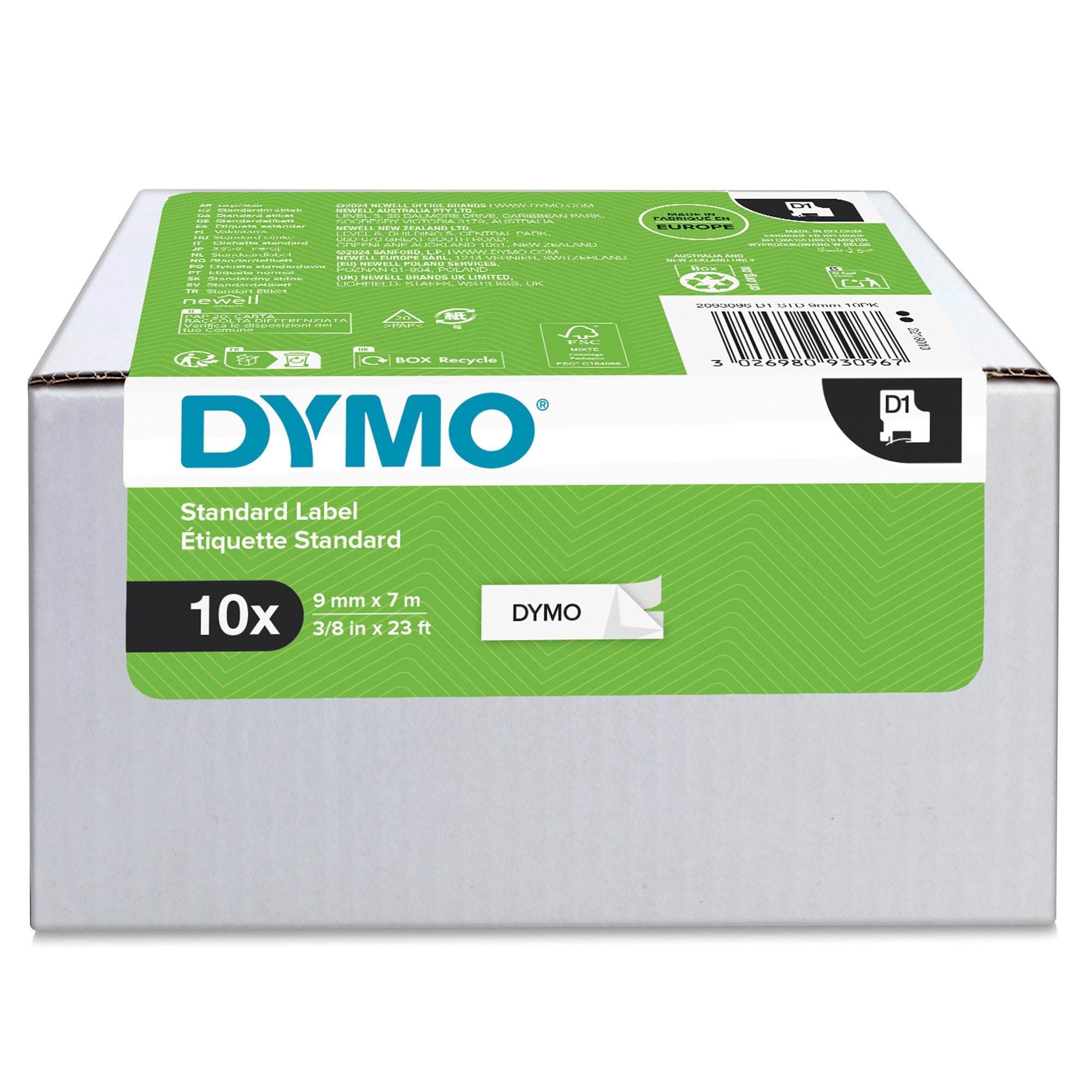 DYMO Ruban D1 noir sur blanc, 9 x 7 mm,  pack éco 8 + 2