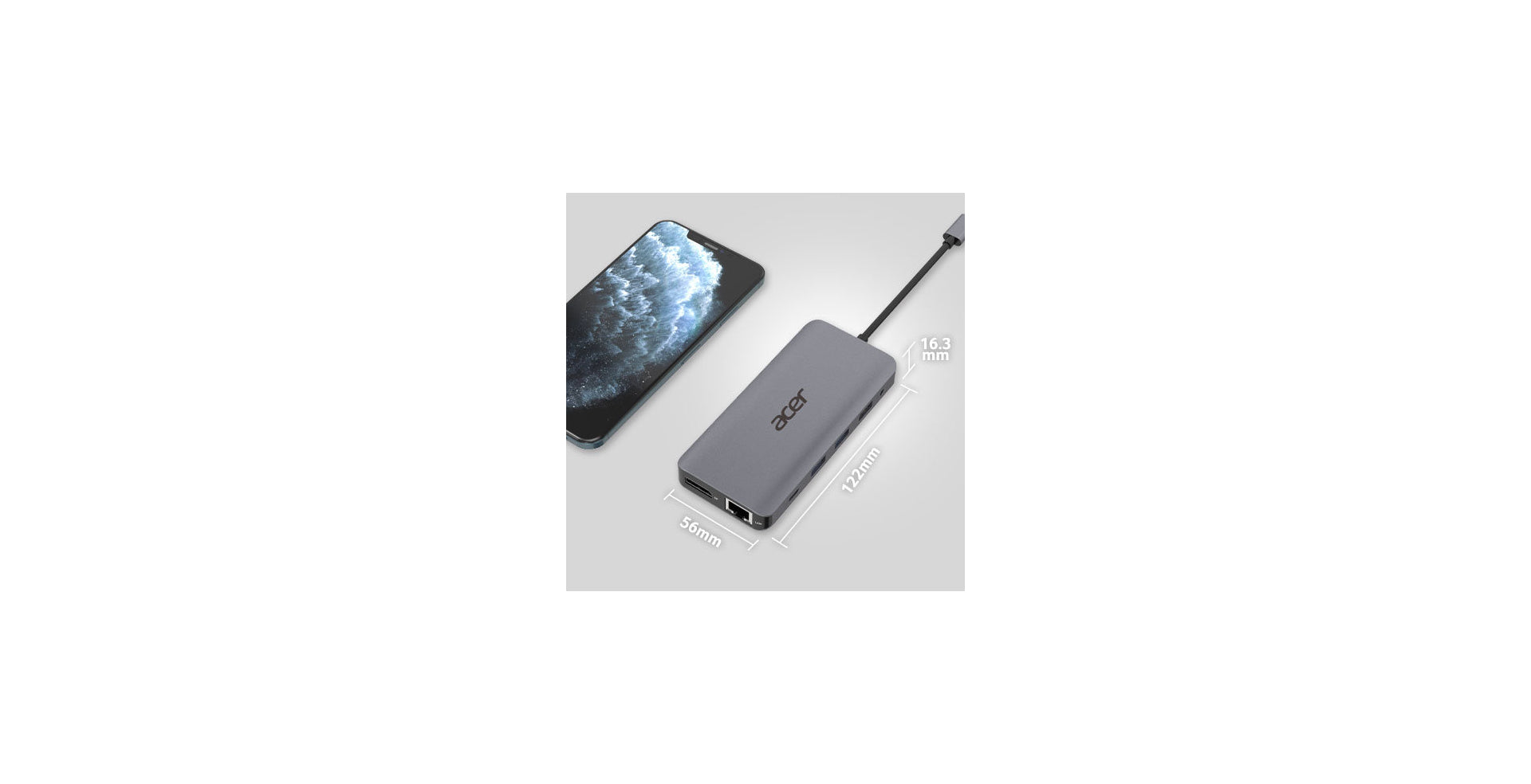 ACER 12-IN-1 TYPE-C DONGLE 2xUSB3.2 2xUSB2.0 2xHDMI DisplayPort Type C PowerDelivery SD Card reader TF Card reader 1000M Ethernet