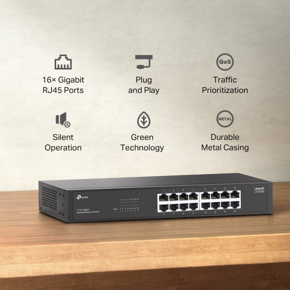 TP-Link LS1016G commutateur réseau Non-géré Gigabit Ethernet (10/100/1000) Noir