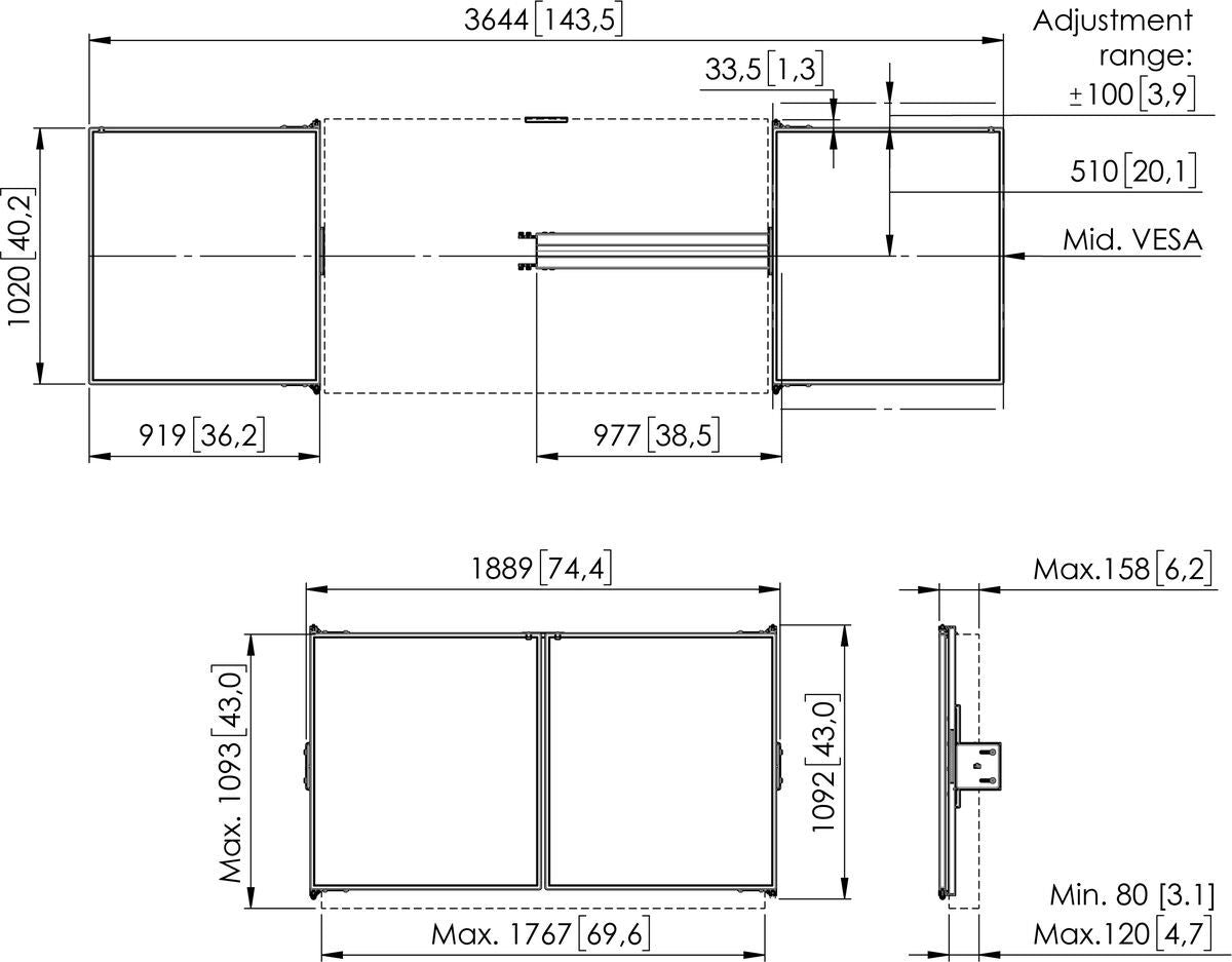 VOGEL S Kit tableau blanc 75" RISE WBS75