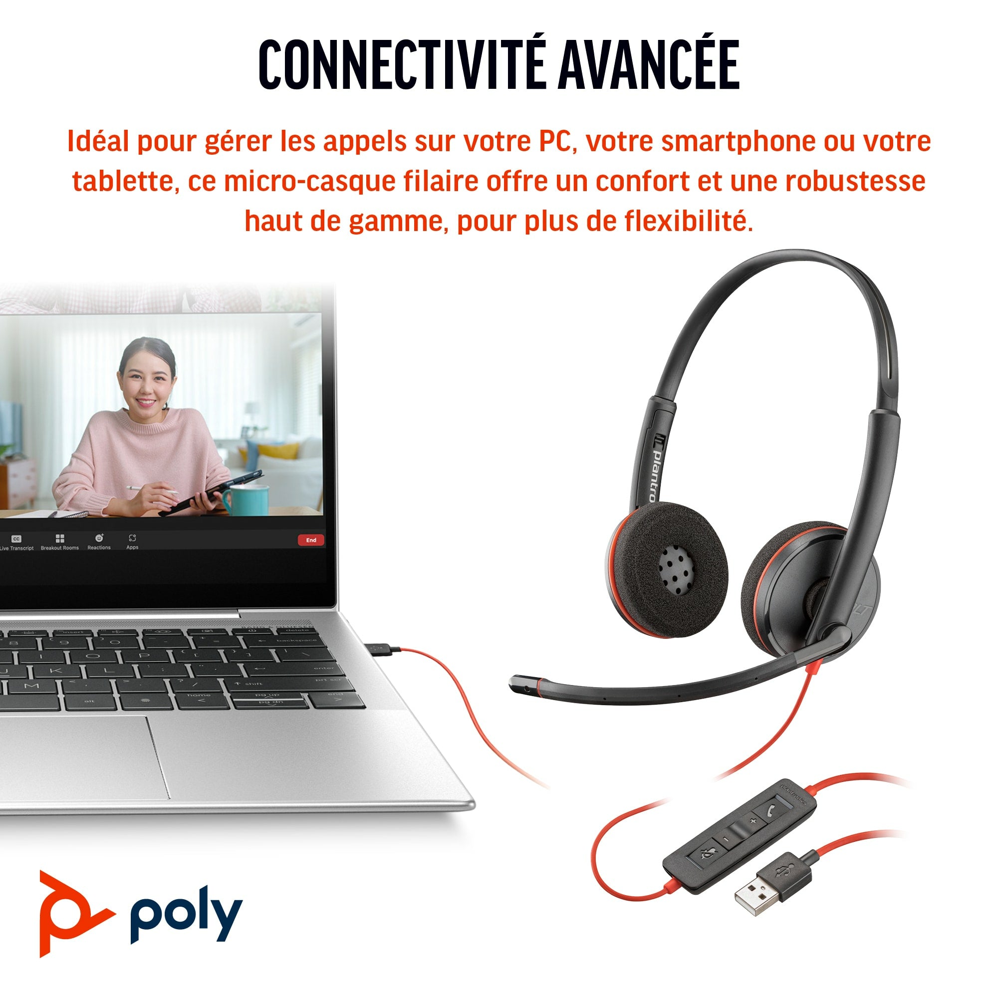 HP Poly Blackwire C3220 USB-C Headset (Bulk) Avec fil Arceau Bureau/Centre d'appels USB Type-C Noir