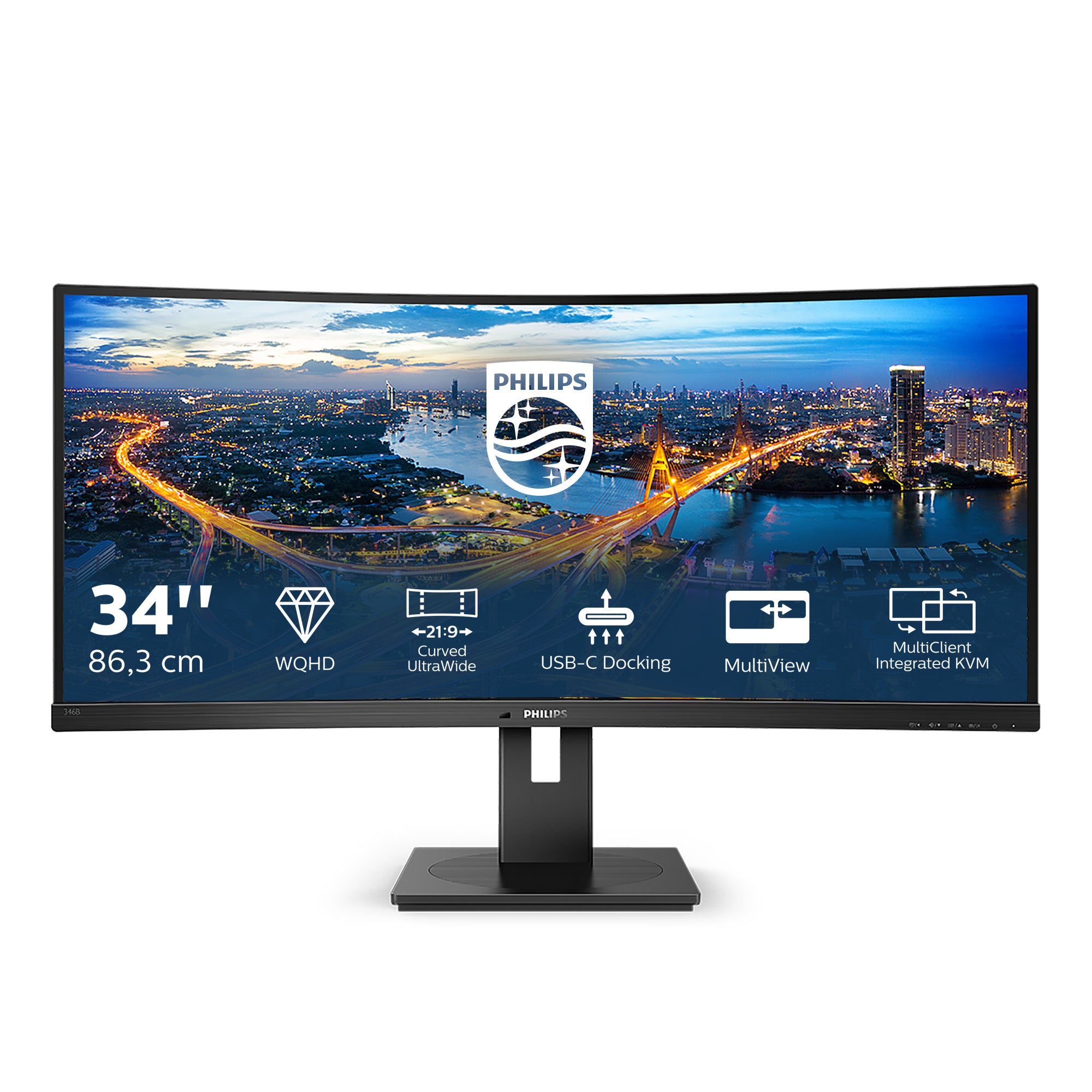 PHILIPS 346B1C 34inch USB-C DOCKING DISPLAY 3440x1440 Curved VA 21:9 5ms GtG HAS USB-C/DP/HDMI RJ45 USB HUB Speakers VESA