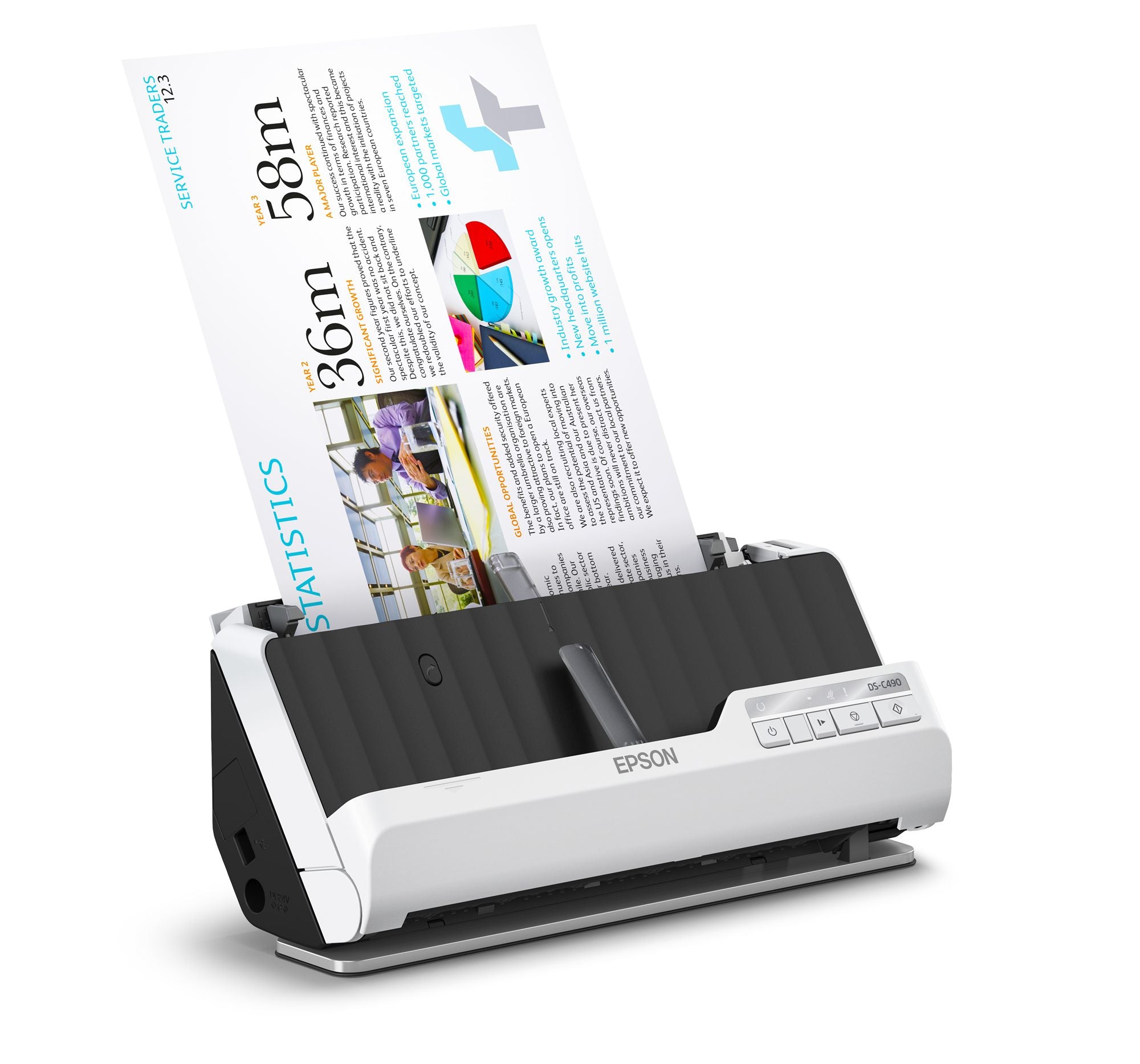 EPSON WorkForce DS-C490 Duplex Scanner A4/Legal 600dpi x 600dpi 40ppm ADF 20pages USB2.0
