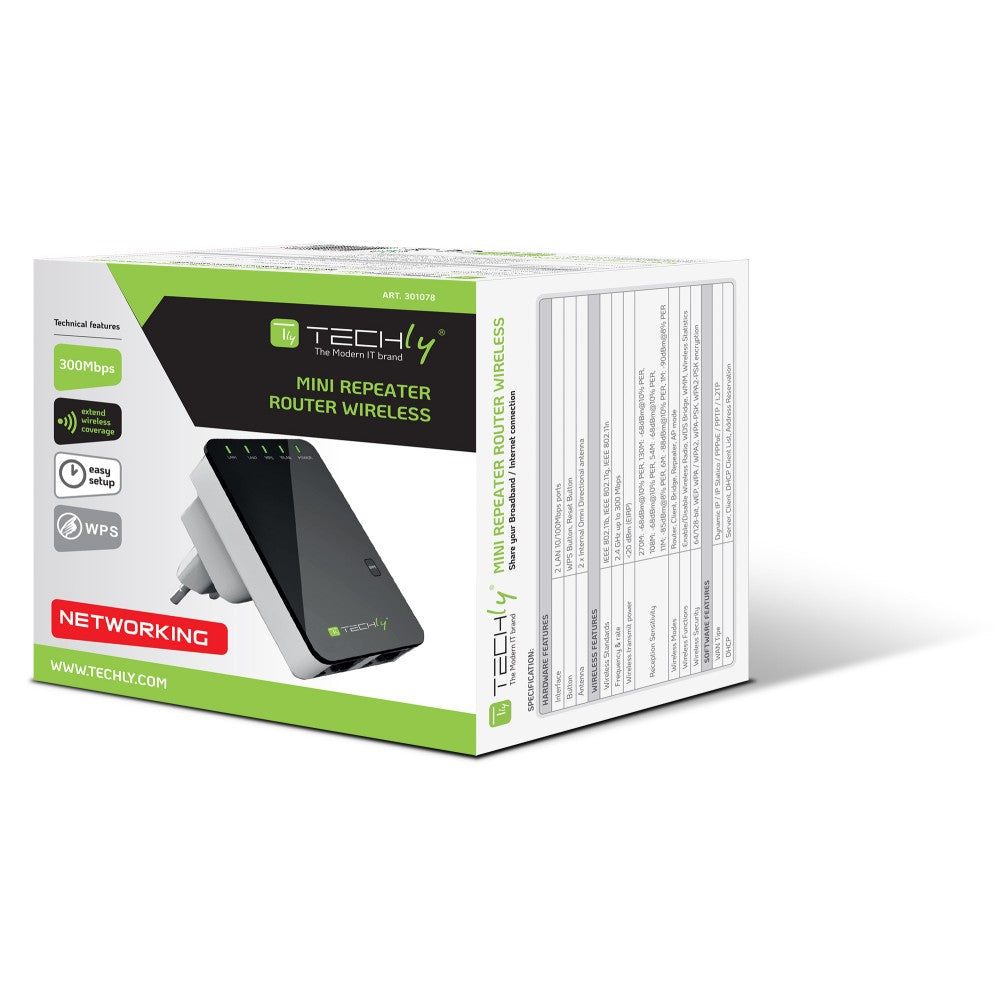 Techly I-WL-REPEATER2 Répéteur/Routeur N300 a brancher