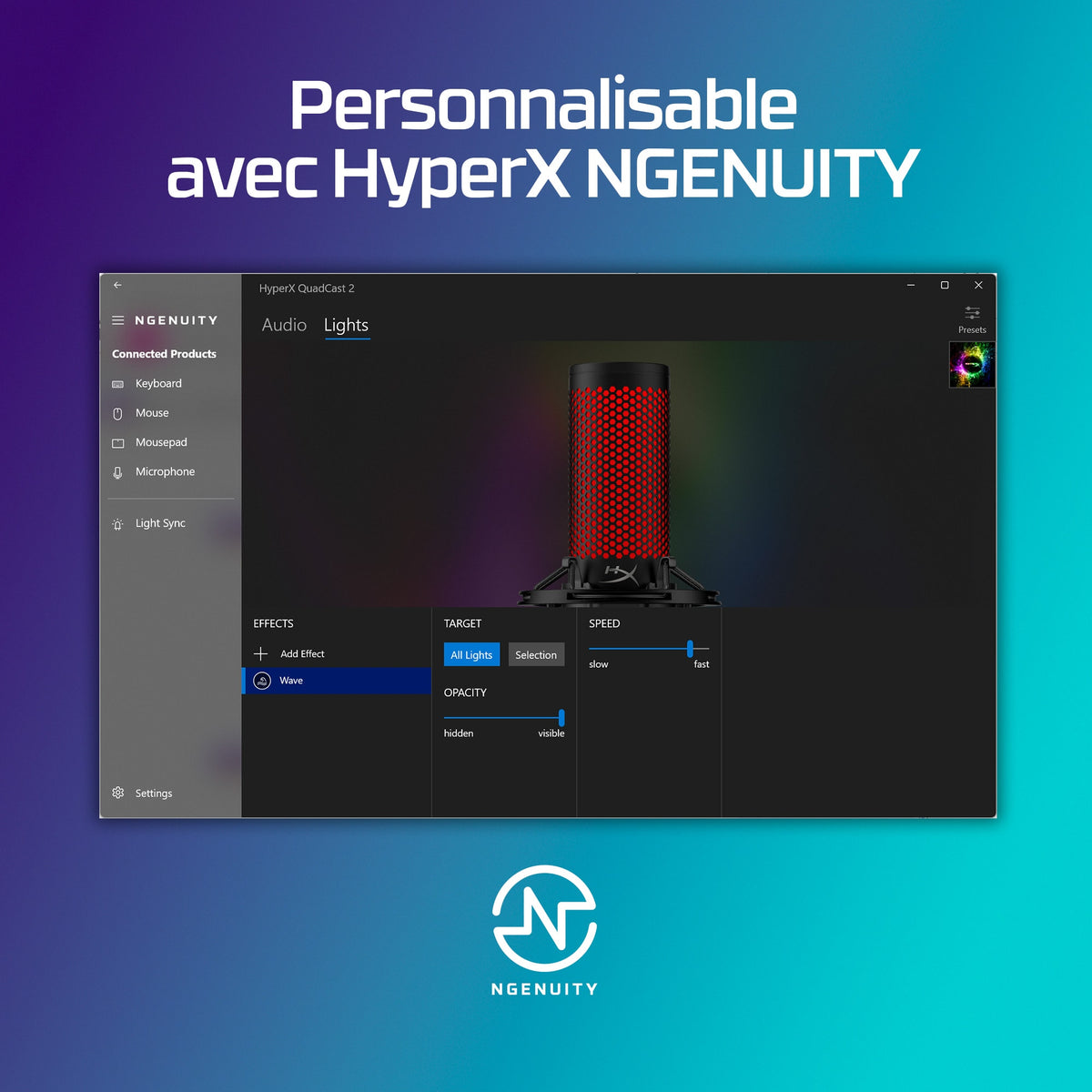 Microphone a condensateur HyperX QuadCast 2, USB, filtre anti-pop, noir
