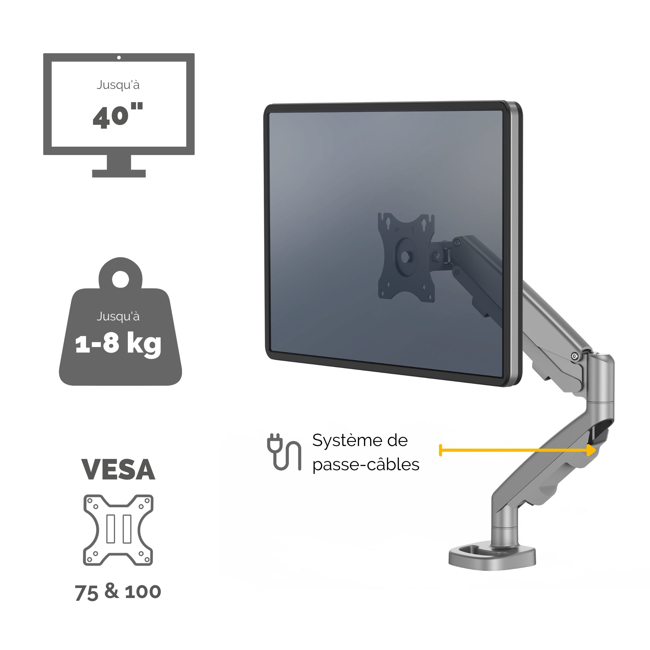 FELLOWES BRAS ARTICULE EPPASINGLE SILVER compatible jusqu’à 39 POUCES