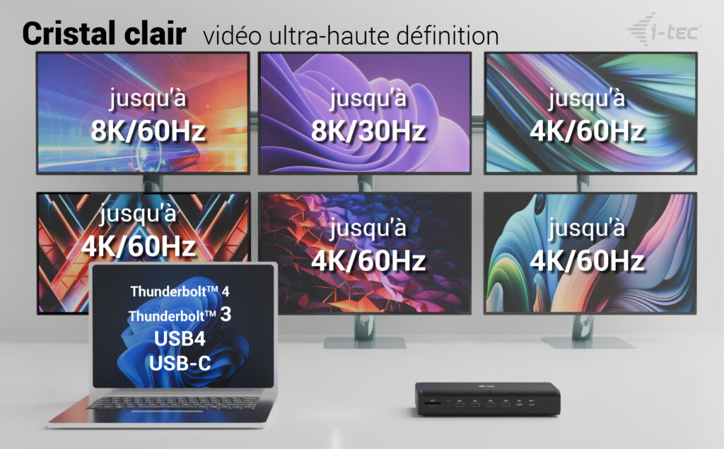 I-TEC Universal 6x 4K Display DS 6x4K 2xDP 2xHDMI 2xUSB-C 1xGLAN 2xUSB-C Gen.2 4xUSB 3.2 1xAudio/Mic Jack 1xSD/microSD Kl PD 140W KL