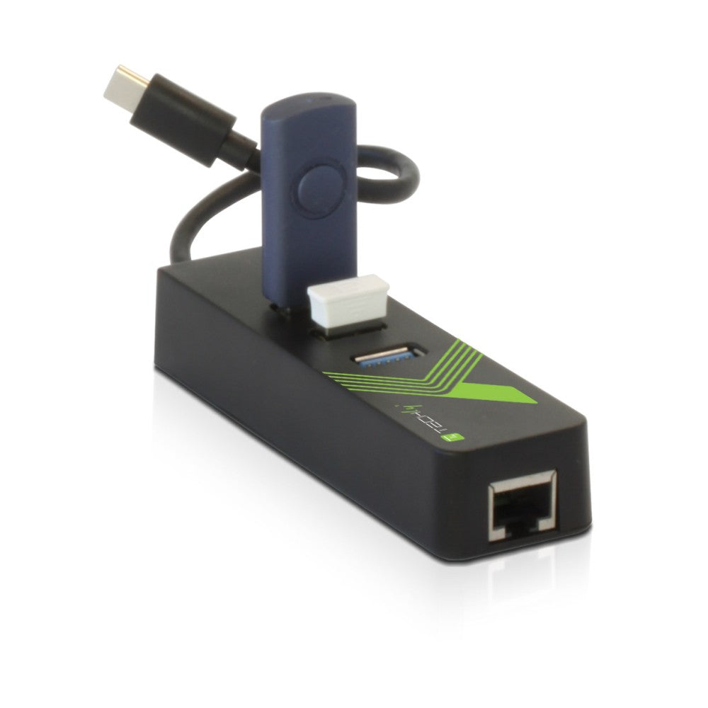 Techly IDATA USB-ETGIGA-3C2 Carte réseau/adaptateur USB-C vers RJ45 Gigabit, hub 3x USB 3.0