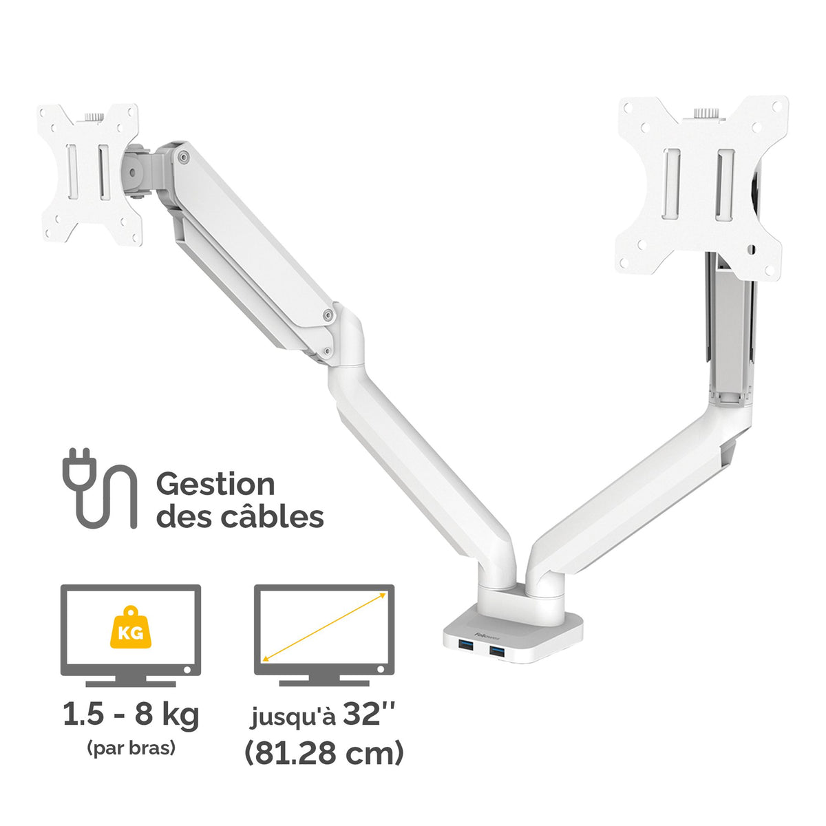 FELLOWES Bras Porte-Ecrans Double Blanc Platinum Series