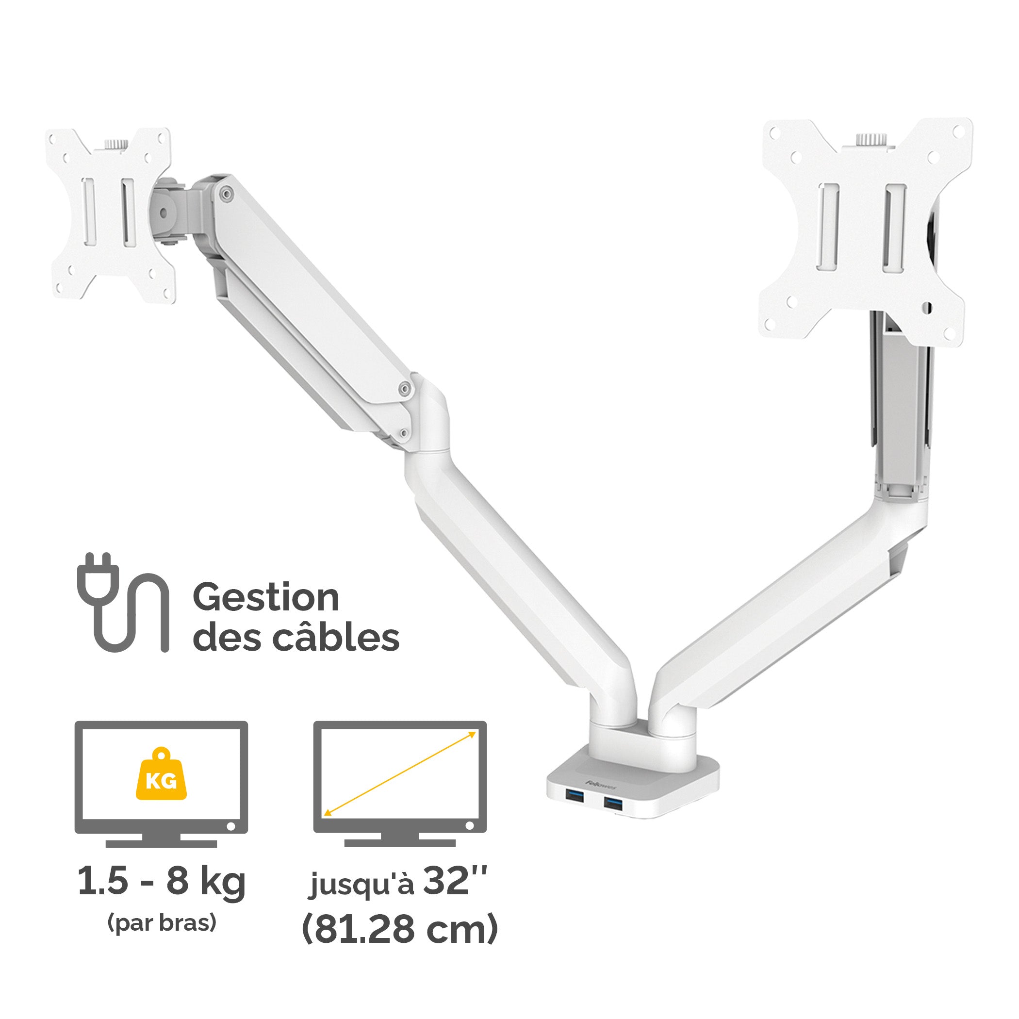 FELLOWES Bras Porte-Ecrans Double Blanc Platinum Series