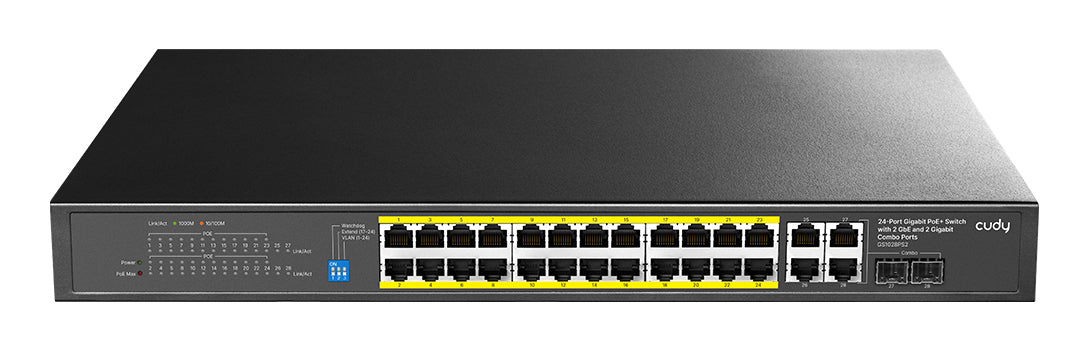 Cudy GS1028PS2 commutateur réseau Gigabit Ethernet (10/100/1000) Connexion Ethernet, supportant l'alimentation via ce port (PoE) Noir
