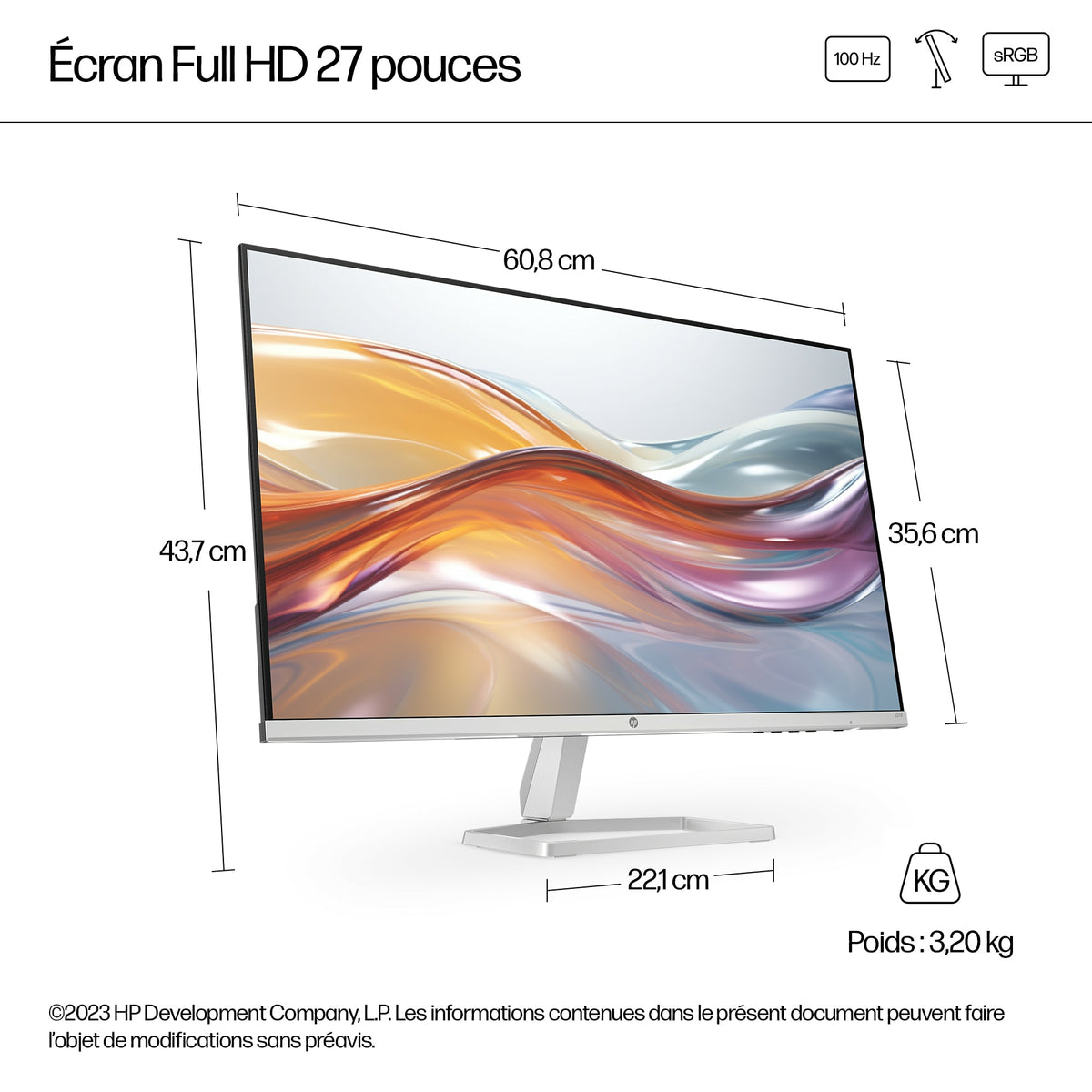 "HP Series 5 27 inch FHD Monitor - 527sf écran plat de PC 68,6 cm (27"") 1920 x 1080 pixels LCD Blanc"