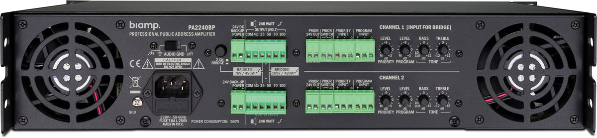 Biamp 2 Channel Bridgeable Constant Voltage Power Amplifier
 (2x 240W/100V)
