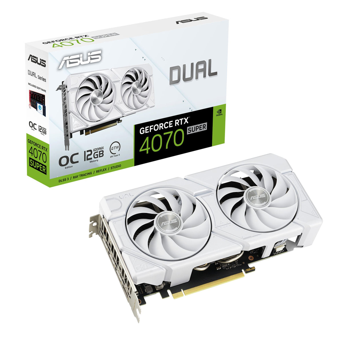 ASUS DUAL-RTX4070S-O12G-EVO-WHITE RTX 4070 SUPER OC 12Go GDDR6X 1xHDMI 2.1a 3xDP 1.4a