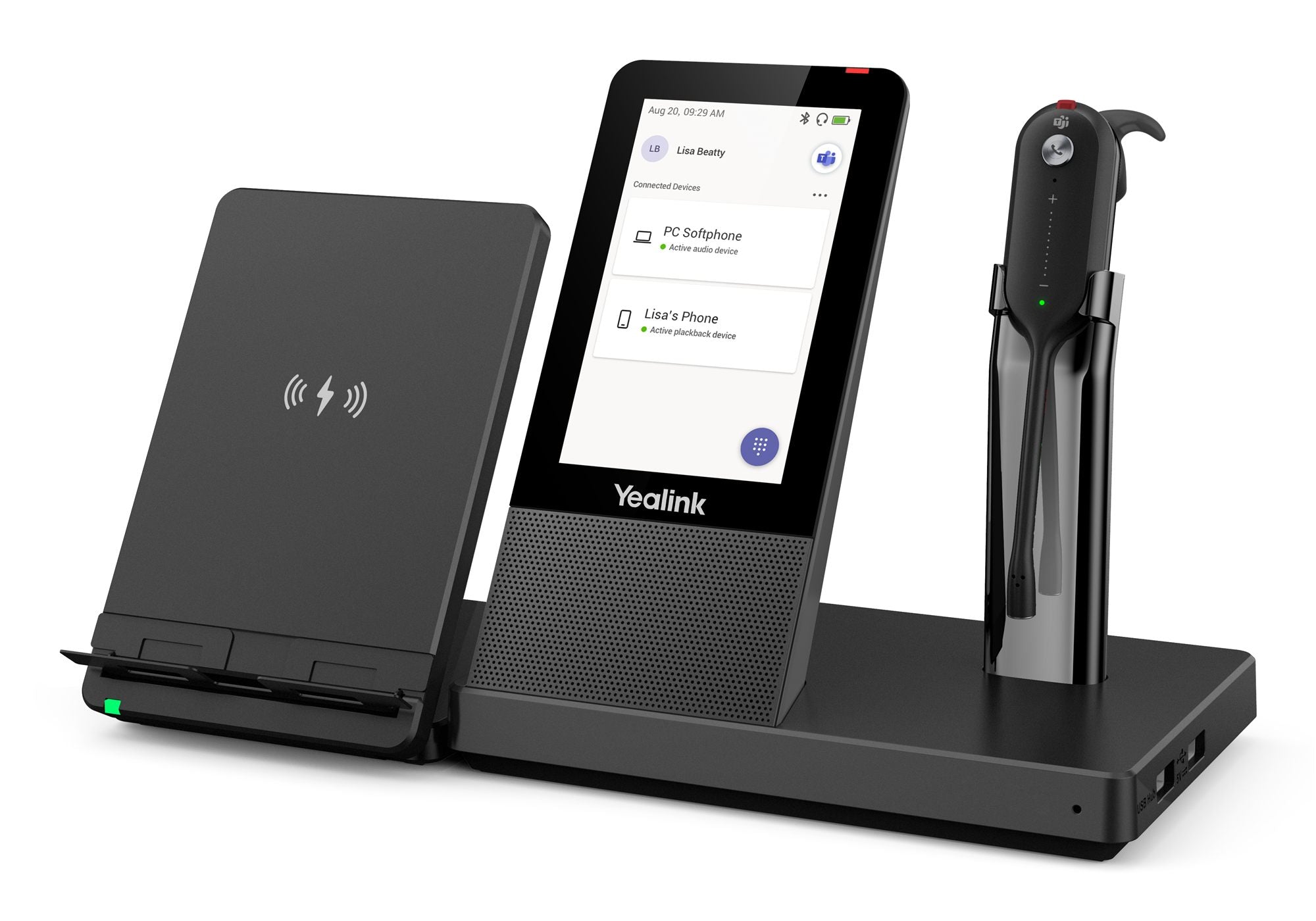 Yealink WH67 Teams Sans fil Crochets auriculaires, Arceau, Minerve Bureau/Centre d'appels Bluetooth Socle de chargement Noir