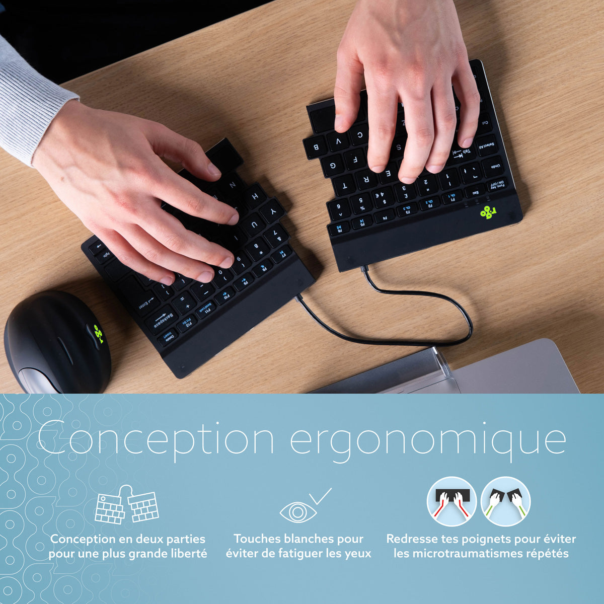 R-GO TOOLS Clavier ergo Split Break, divisé, Bluetooth noir
