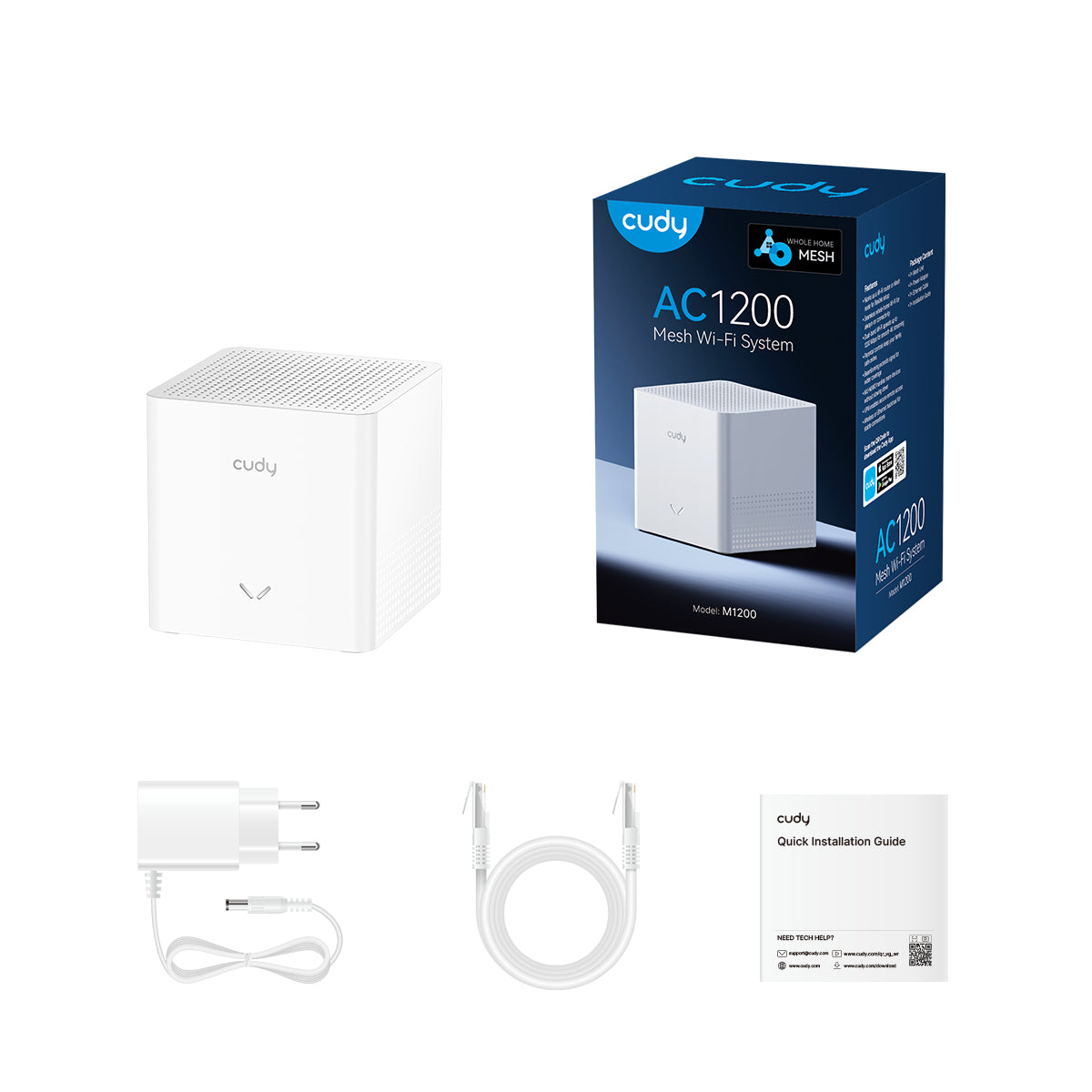 Cudy AC1200 Mesh Wi-Fi System, M1200 2.0, 1-Pack Bi-bande (2,4 GHz / 5 GHz) Wi-Fi 5 (802.11ac) Blanc Interne