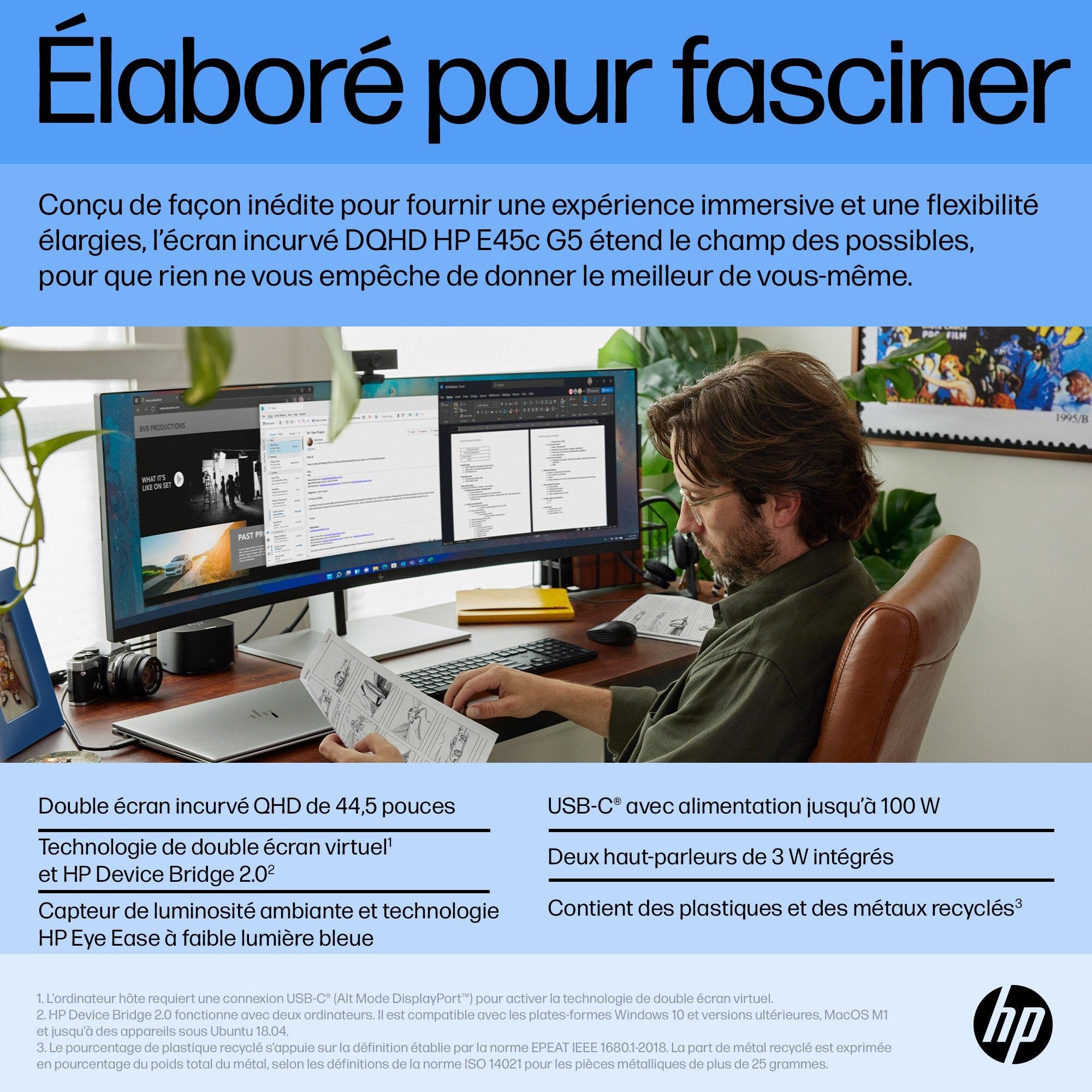 HP Écran incurvé E45c G5 44.5p DQHD 5120x1440 HDMI USB-C DisplayPort