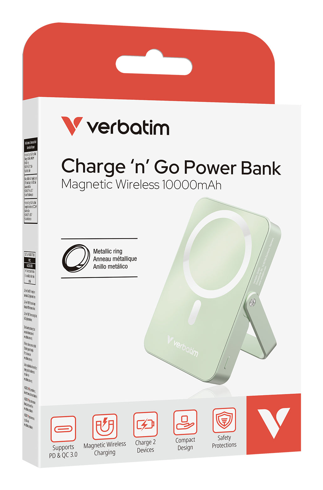 VERBATIM CHARGE N GO POWER BANK WITH STAND MAGNETIC WIRELESS 10000MAH - GREEN WCF (P)