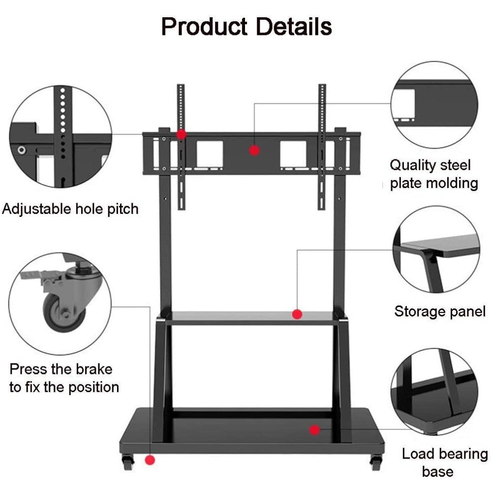 "Techly ICA-TR30 Support TV mobile 55-100"" jusqu'a 150kg réglable 2 étageres"