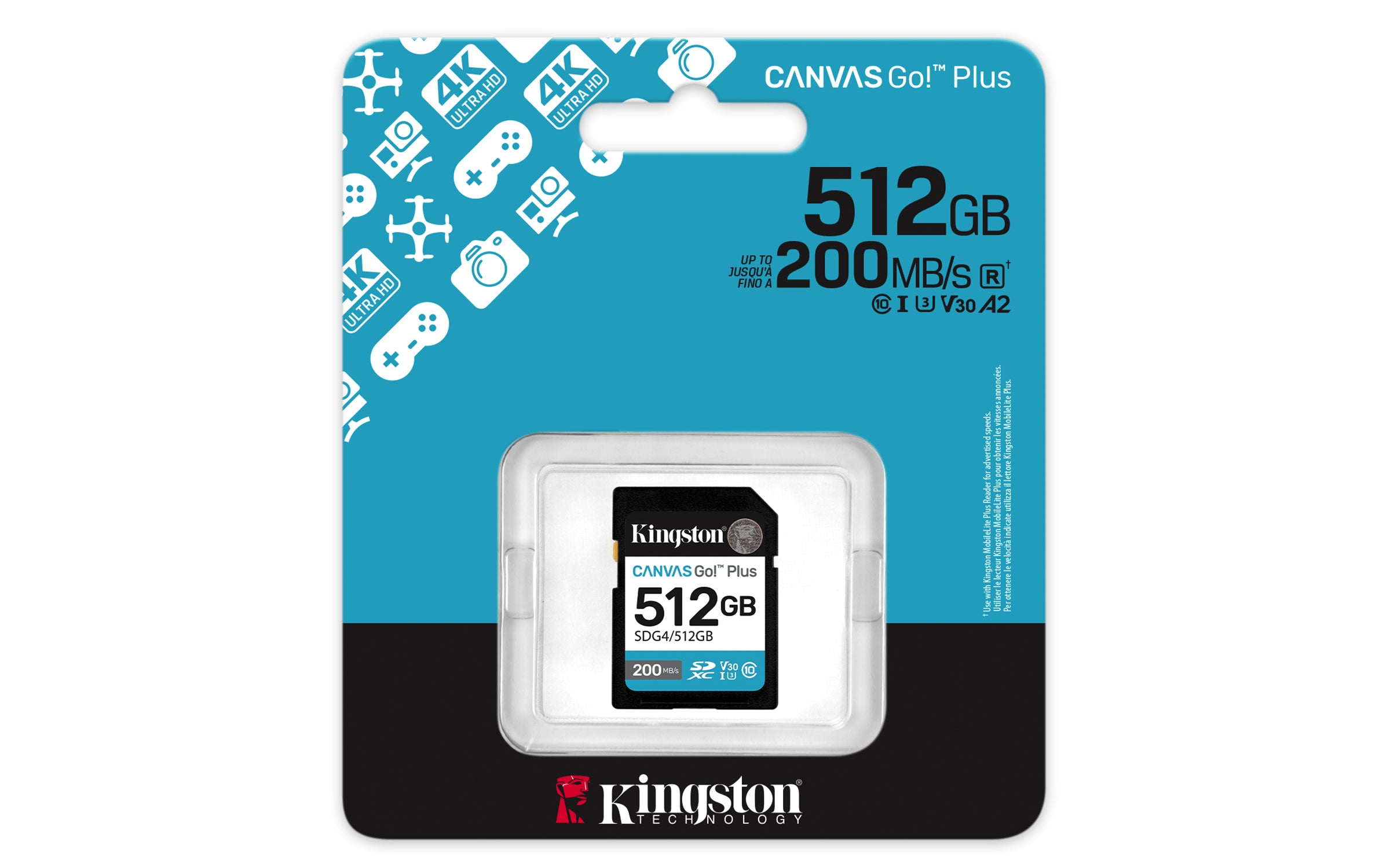 KINGSTON 512Go SDXC Canvas Go Plus Gen4 200Mo/s C10 UHS-I U3 V30