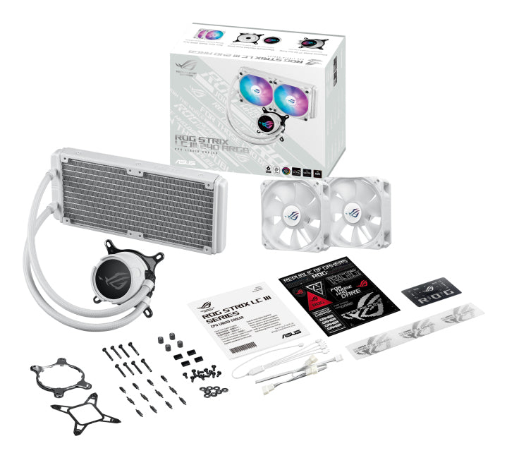 ASUS ROG Strix LC III 240 ARGB WHT all-in-one CPU liquid cooler with 360 rotatable water block Premium ROG ARGB fans
