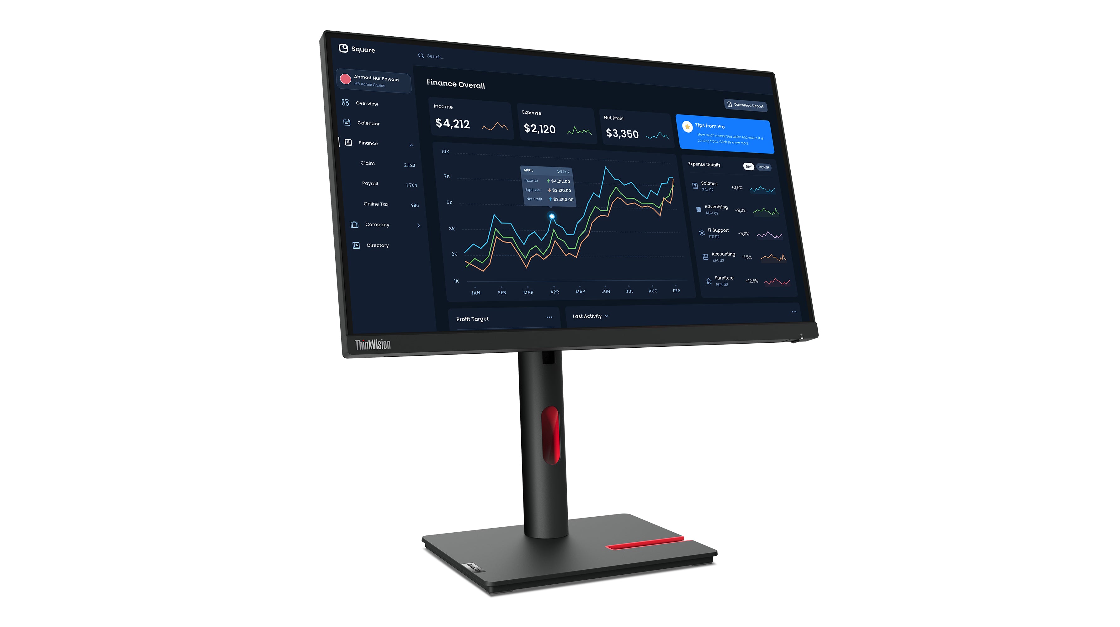 LENOVO ThinkVision T22i-30 21.5p FHD HDMI DP VGA 4xUSB-A - ThinkRed