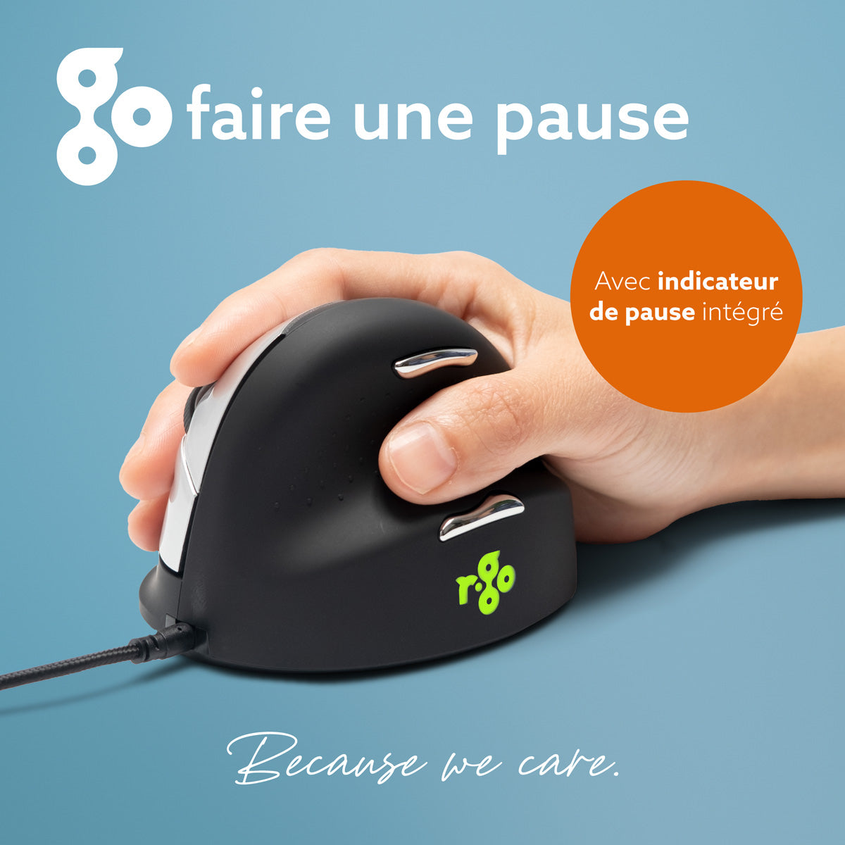 R-GO TOOL Souris HE Break, droiter, filaire, M noire