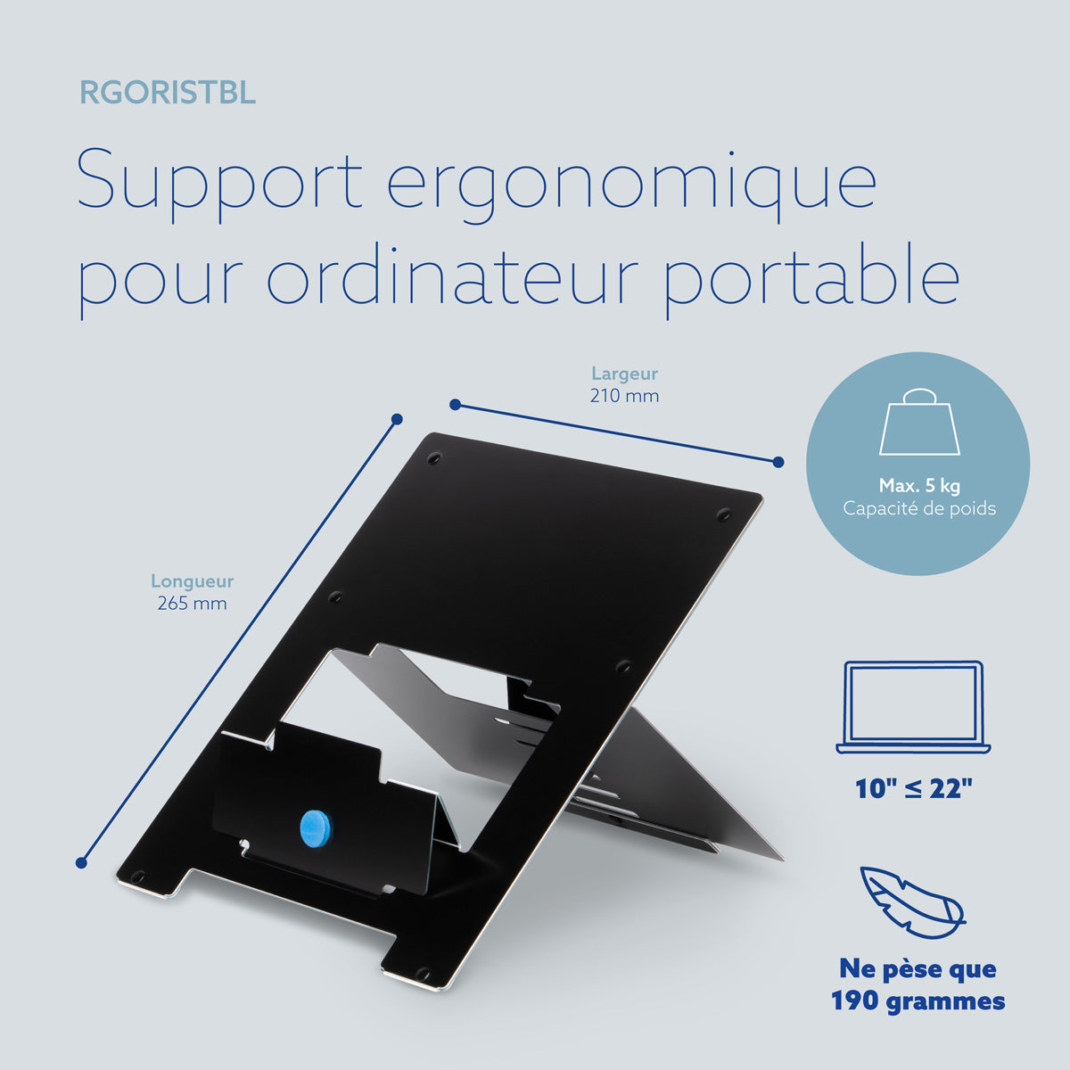 R-GO TOOLS Support pour PC portable Riser Flexible, noir