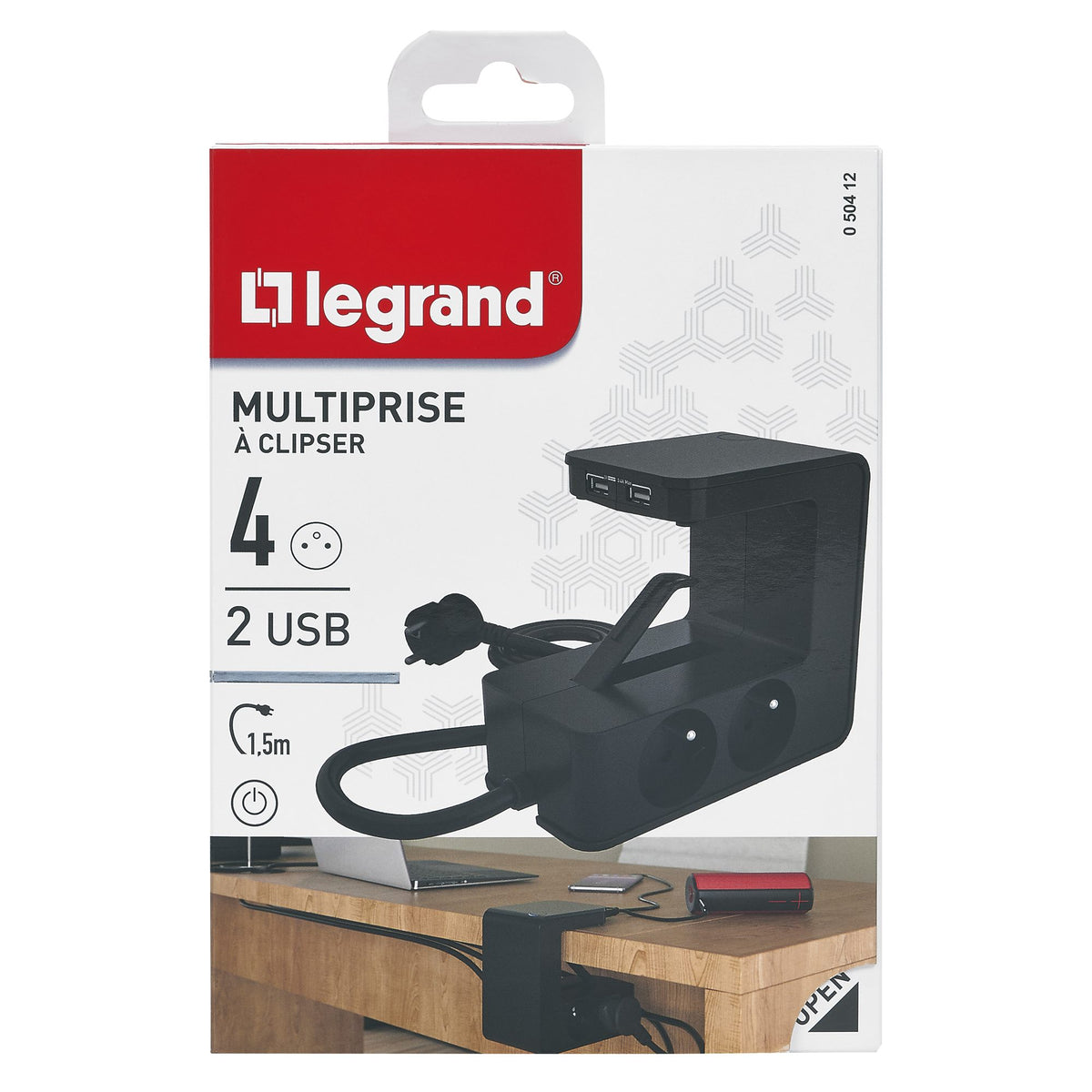 Rallonge multiprise clipsable avec 4 prises
