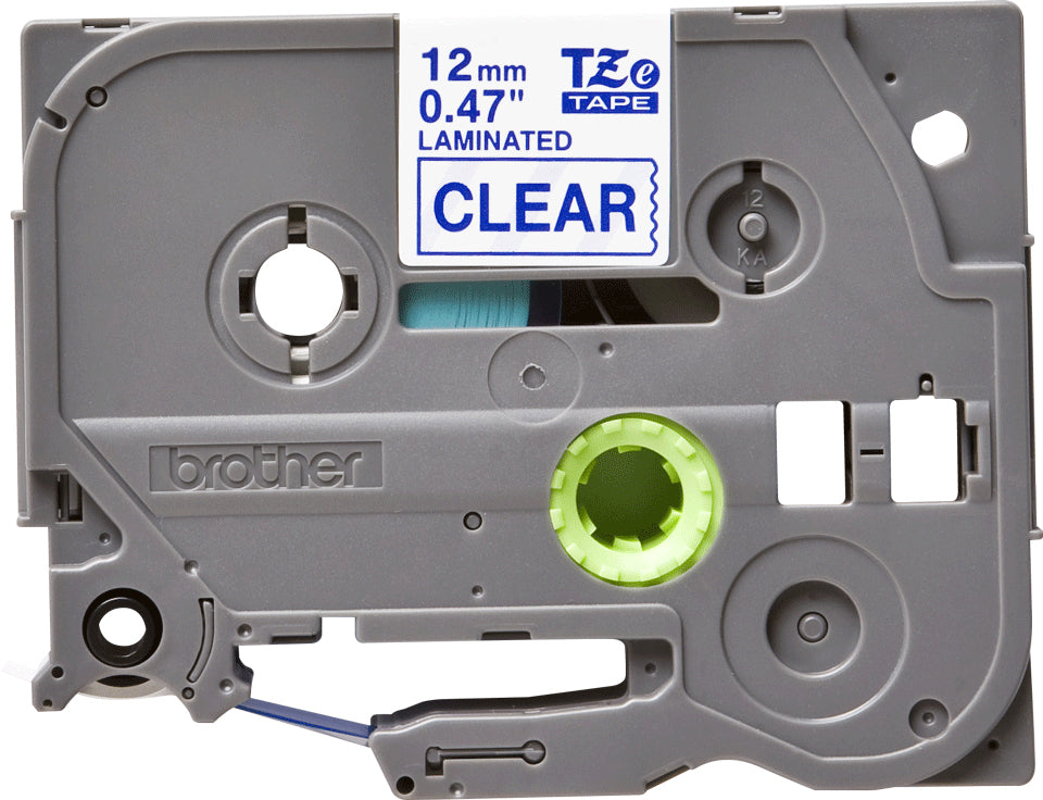 BROTHER Ruban TZe133 12mm Bleu sur fond Transparent Laminé 8M