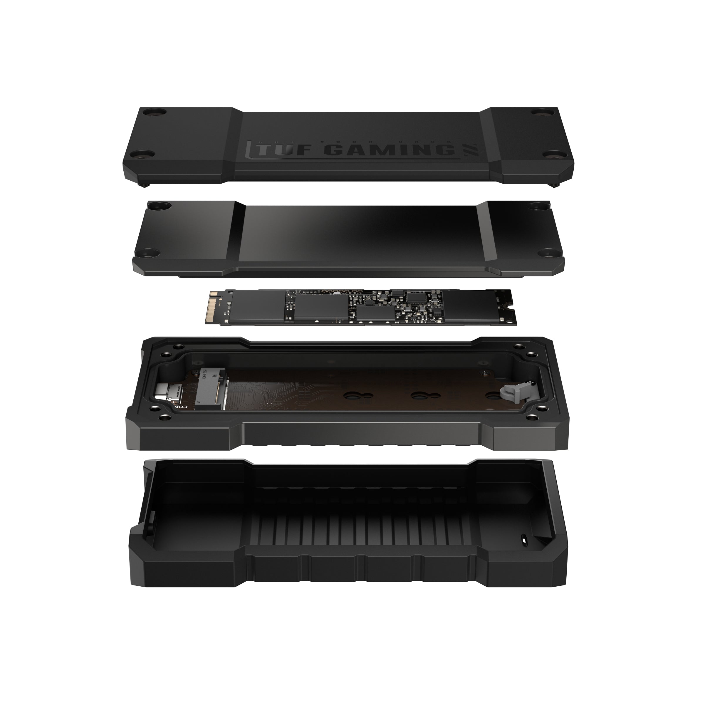 ASUS TUF Gaming A2-USB-C 3.2 Gen 2x2 SSD enclosure 20Gbps dual M.2 NVMe PCIe and SATA interfaces M.2 Q-Latch