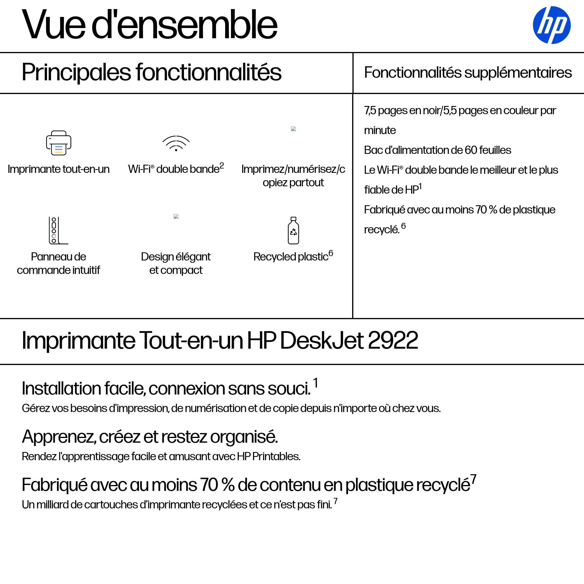 HP DeskJet 2922 All-in-One Printer imprimante jet d encre a4