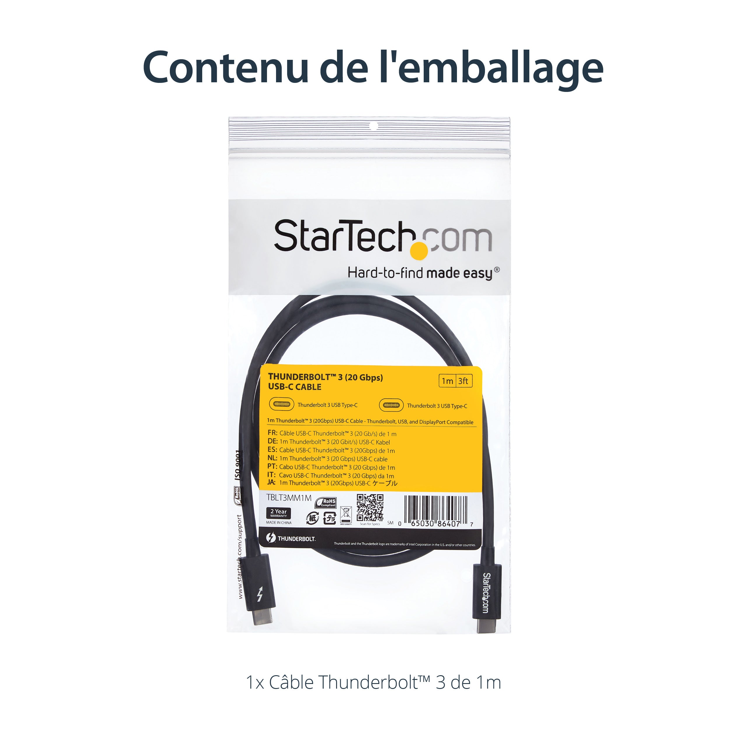 1m Thunderbolt 3 20Gbps USB-C Cable