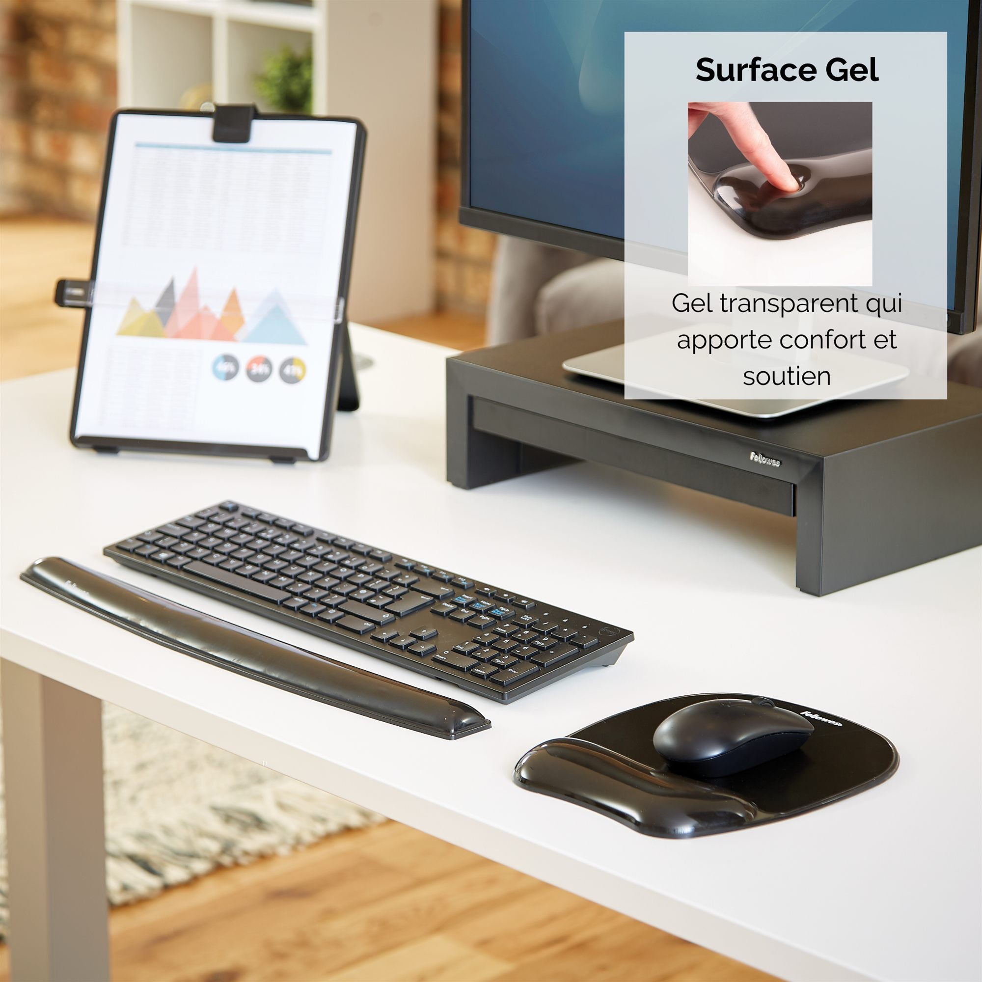 FELLOWES - Tapis de souris - Repose-poignets Gel Crystal™ Noir