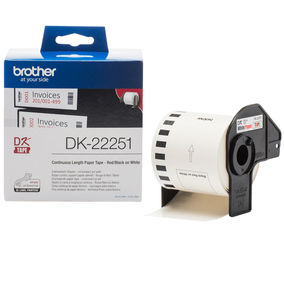 BROTHER Ruban DK tape - Rouleau continu adhésif 62mm x 30m - Impression noir et rouge