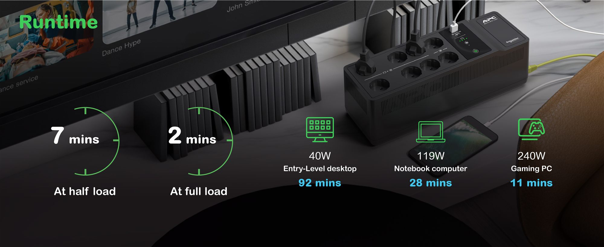 APC Back-UPS UPS wall mountable / surface mountable AC 230V 600Watt 1050VA output connectors 10