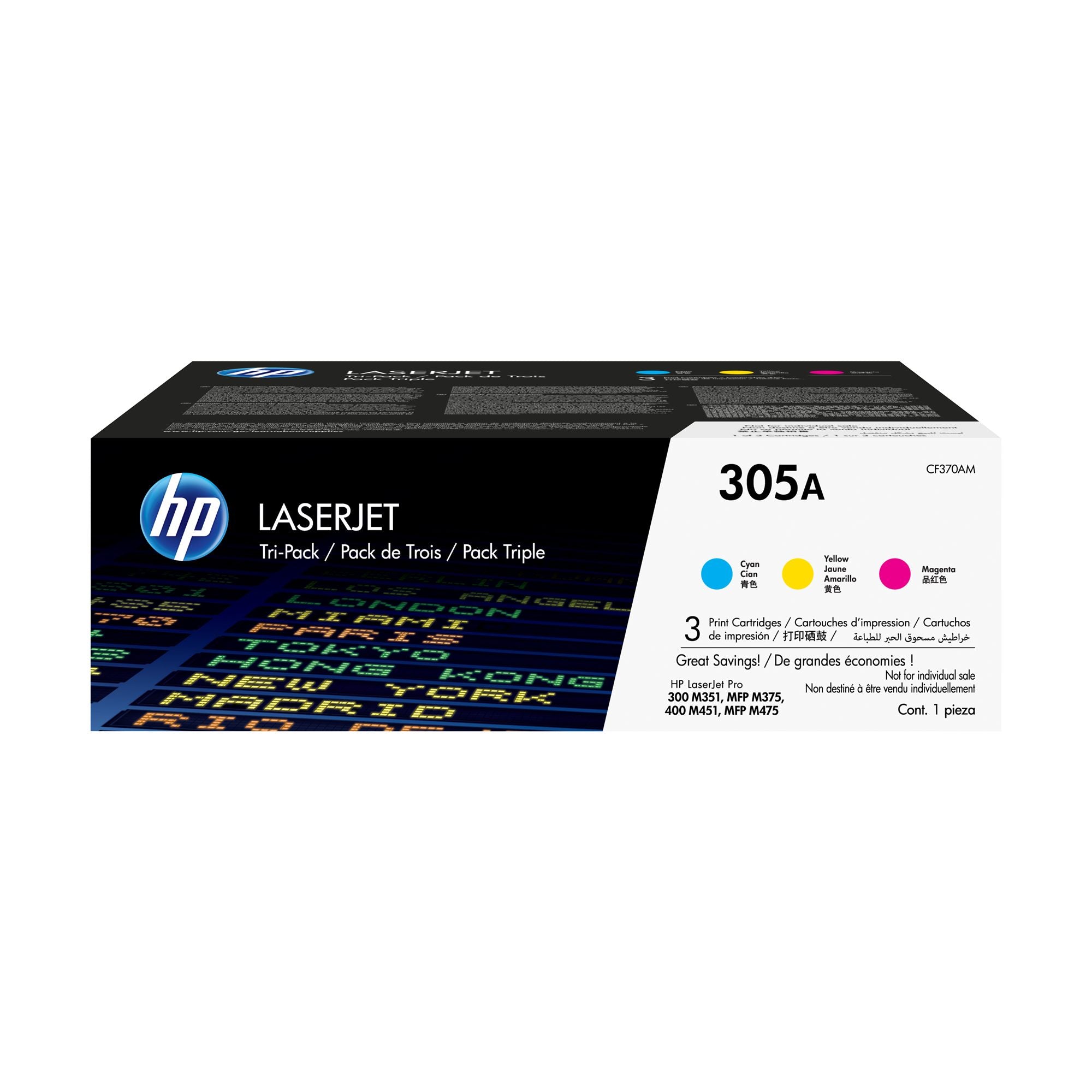 HP 305A original Toner cartridge CF370AM cyan magenta yellow standard capacity 2.600 pages 3-pack