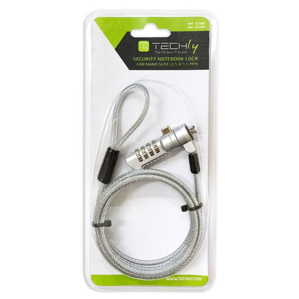Techly IQ-LOK-16-K Câble de sécurité pour ordinateur portable Nano Slot avec verrou 1,8 m