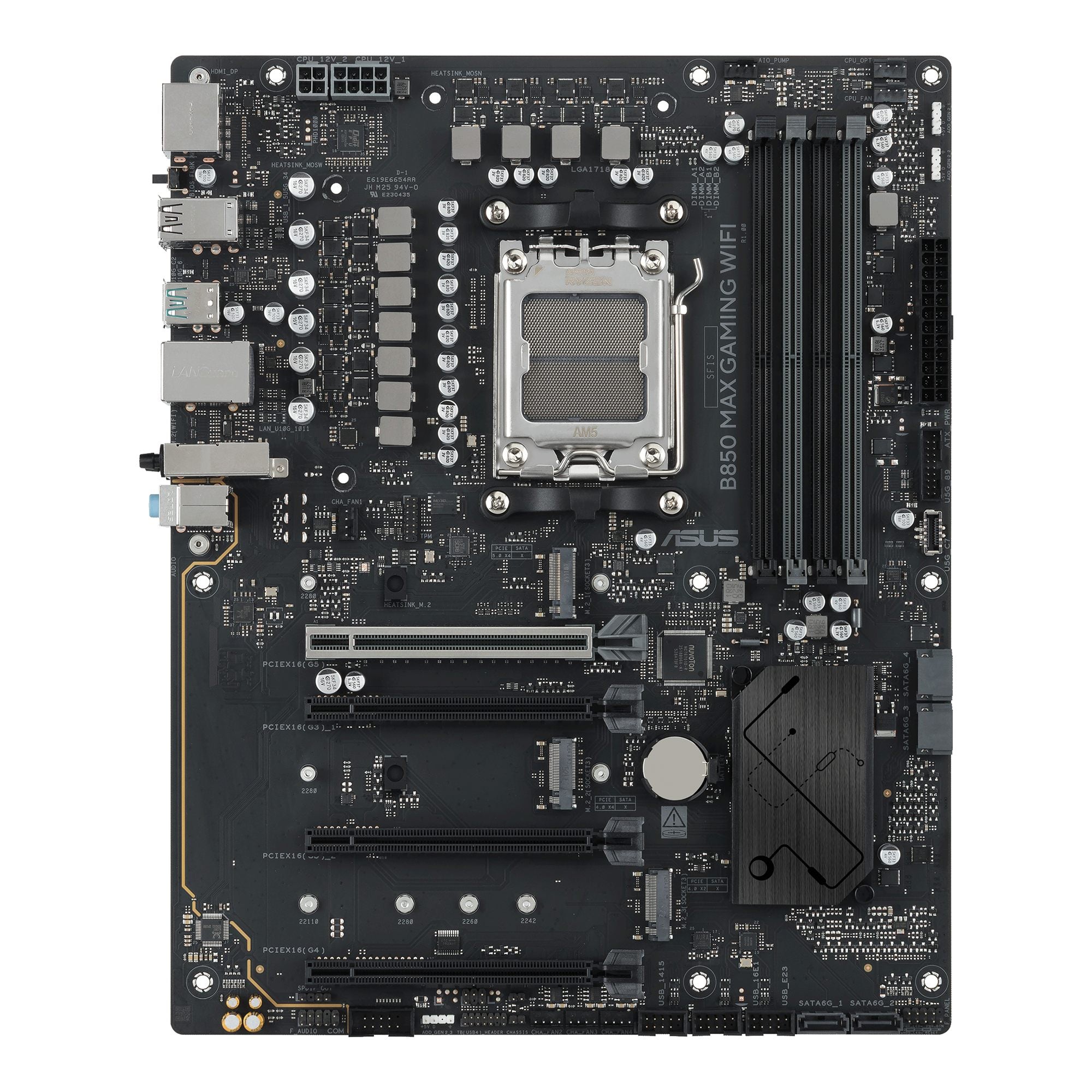 ASUS B850 MAX GAMING WIFI ATX motherboard 4xDDR5 1xPCIe 5.0 3xM.2 1xHDMI 1xDisplayPort 4xSATA