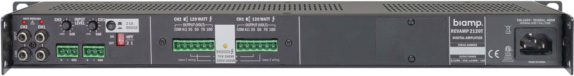 Biamp Professional 2 Channel Class-D Power Amplifier (2x 120W/100V)