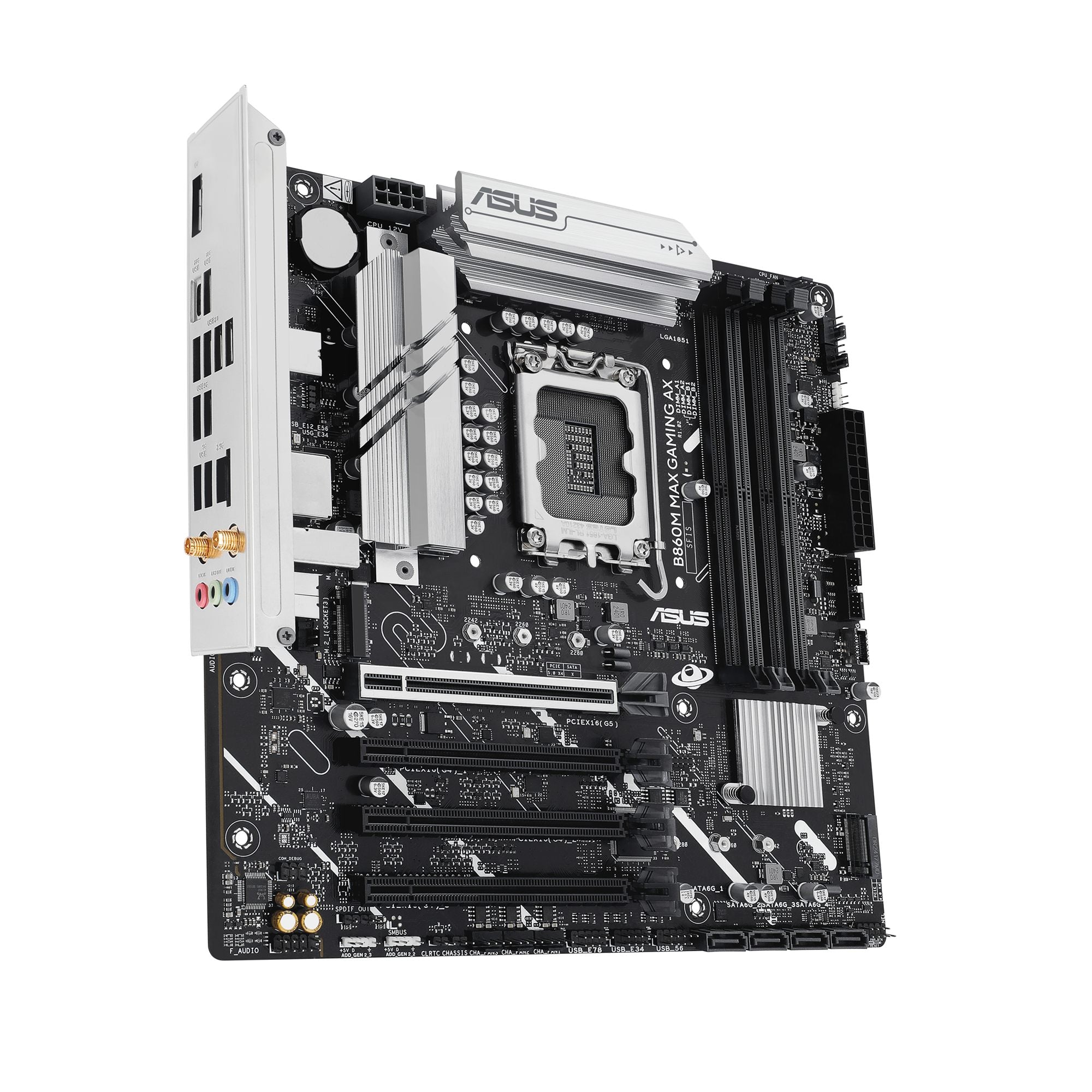 ASUS B860M MAX GAMING AX Intel LGA1851 mATX motherboard Advanced AI 4xDDR5 PCIe 5.0 x16 3xM.2 1xDisplayPort 4xSATA