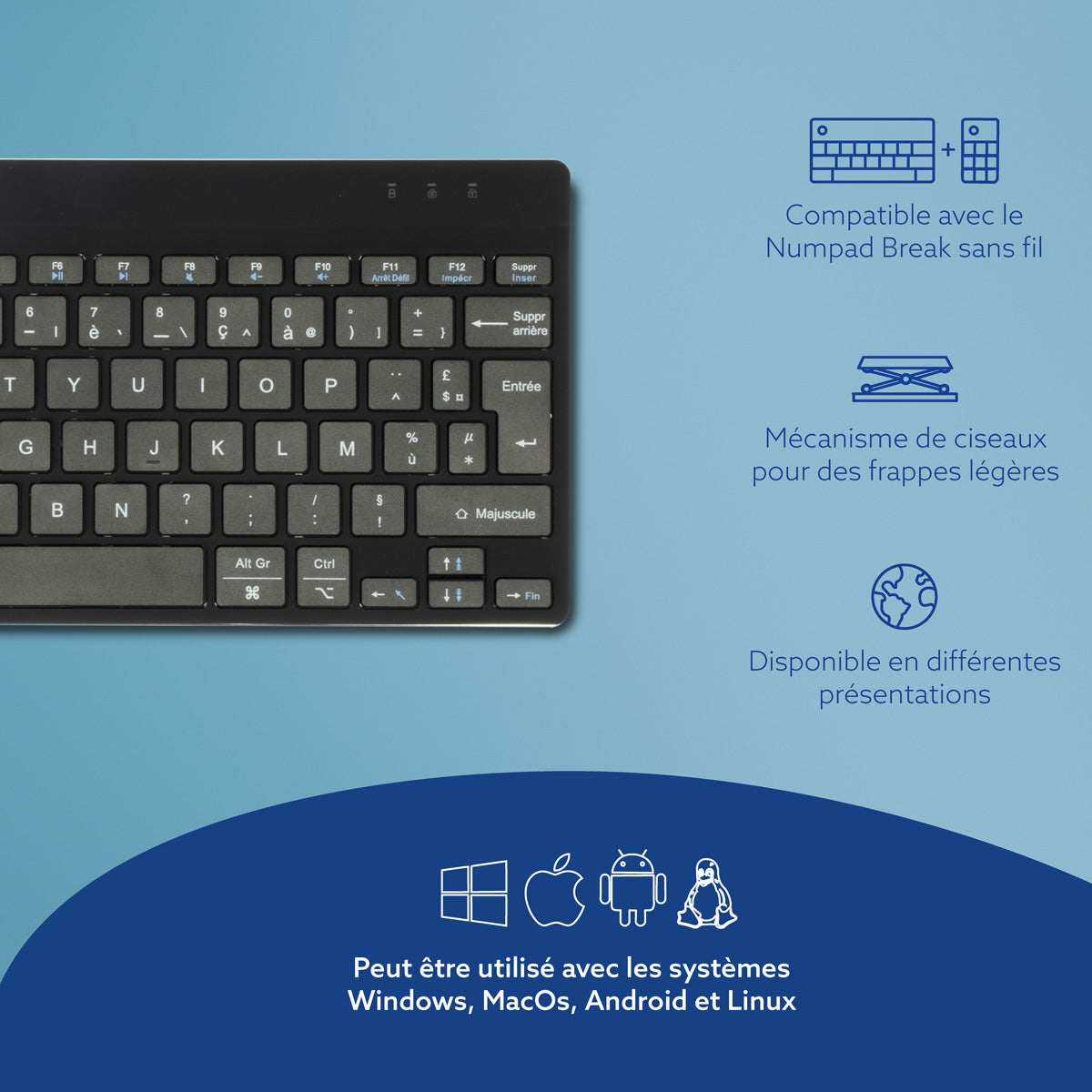 R-GO TOOLS Clavier ergonomique Compact Break, Bluetooth noir