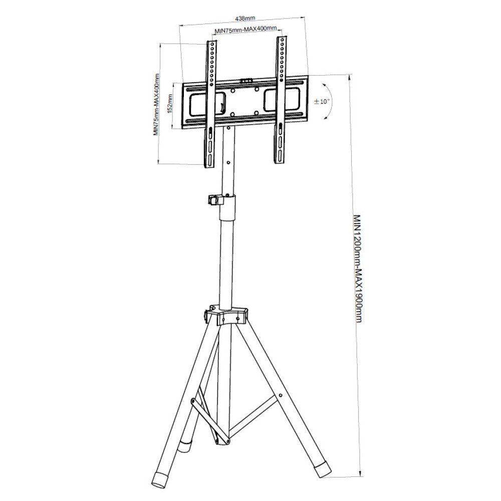 "Techly ICA-TR17T2 Support TV trépied réglable 17-60"" jusqu'a 35kg"