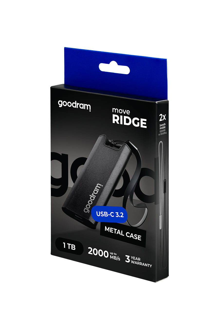 Goodram SSDR-GMRE-01T-K0 disque SSD externe 1 To 3.2 Gen 2 (3.1 Gen 2) Noir