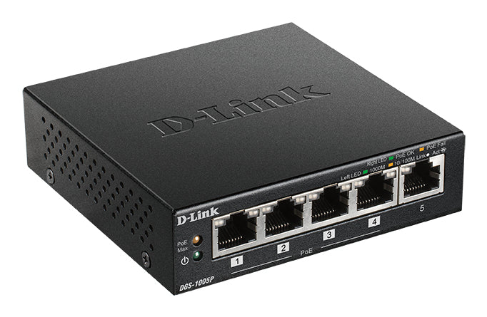D-LINK 5 ports Gigabit dont 4 ports supportant le PoE - Budget PoE 60W