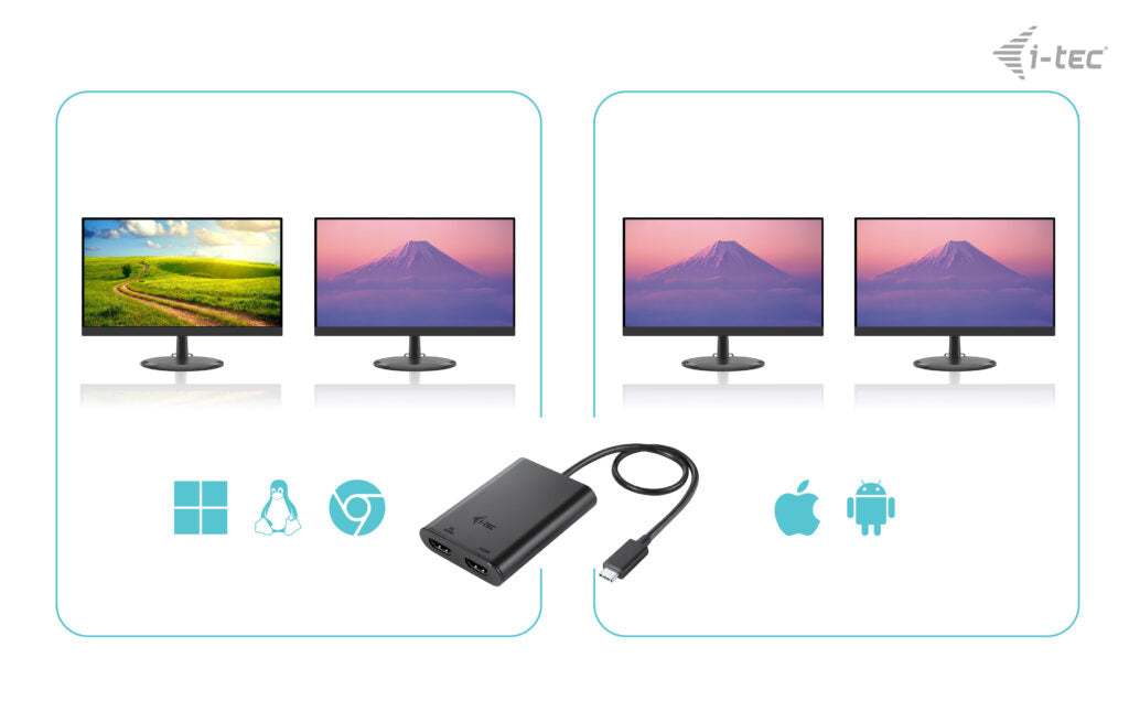 I-TEC USB-C Dual 4K/60Hz single 8K/30Hz HDMI Video Adapter 2x HDMI Port