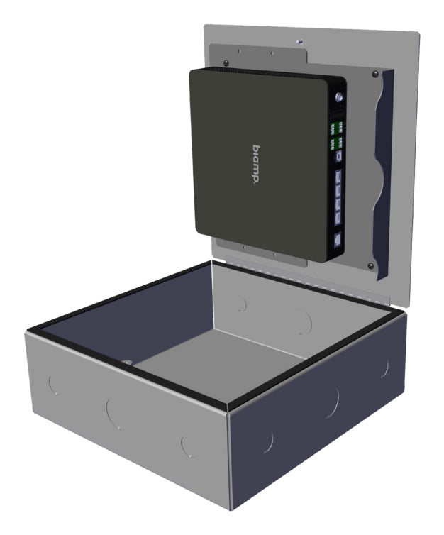 Biamp Mounting box for placing any of the following products in plenum spaces TesiraFORTE X series Devio SCX series Parle TCMX Parle TCMXA Parle TCM1 Parle TCM1A Parle TCM1EX Tesira AMP450P Tesira AMP450BP TesiraCONNECT TC5 and TesiraCONNECT TC5D.This dev
