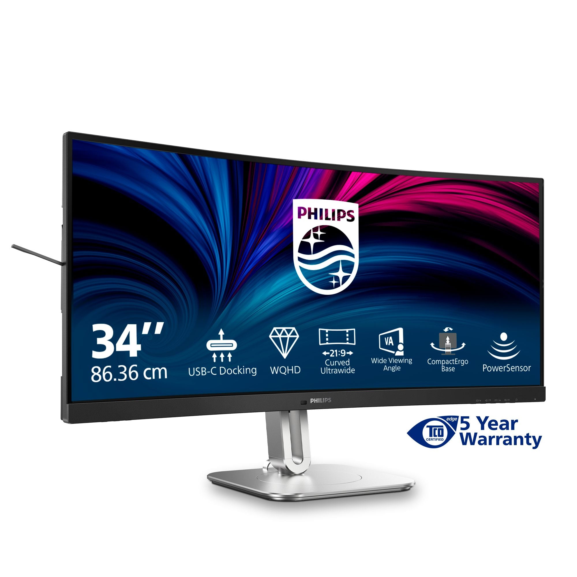 PHILIPS 34B2U5600C/00 34p 3440x1440 120Hz VA CURVED H/A tbu MM ULTRAWIDE USB-C DOCKING DISPLAY RJ45 PD > 100 W USB HUB SPEAKERS